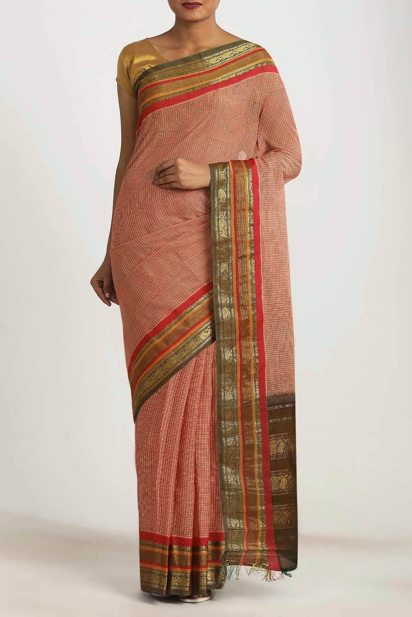 Peach Gadwal cotton Saree