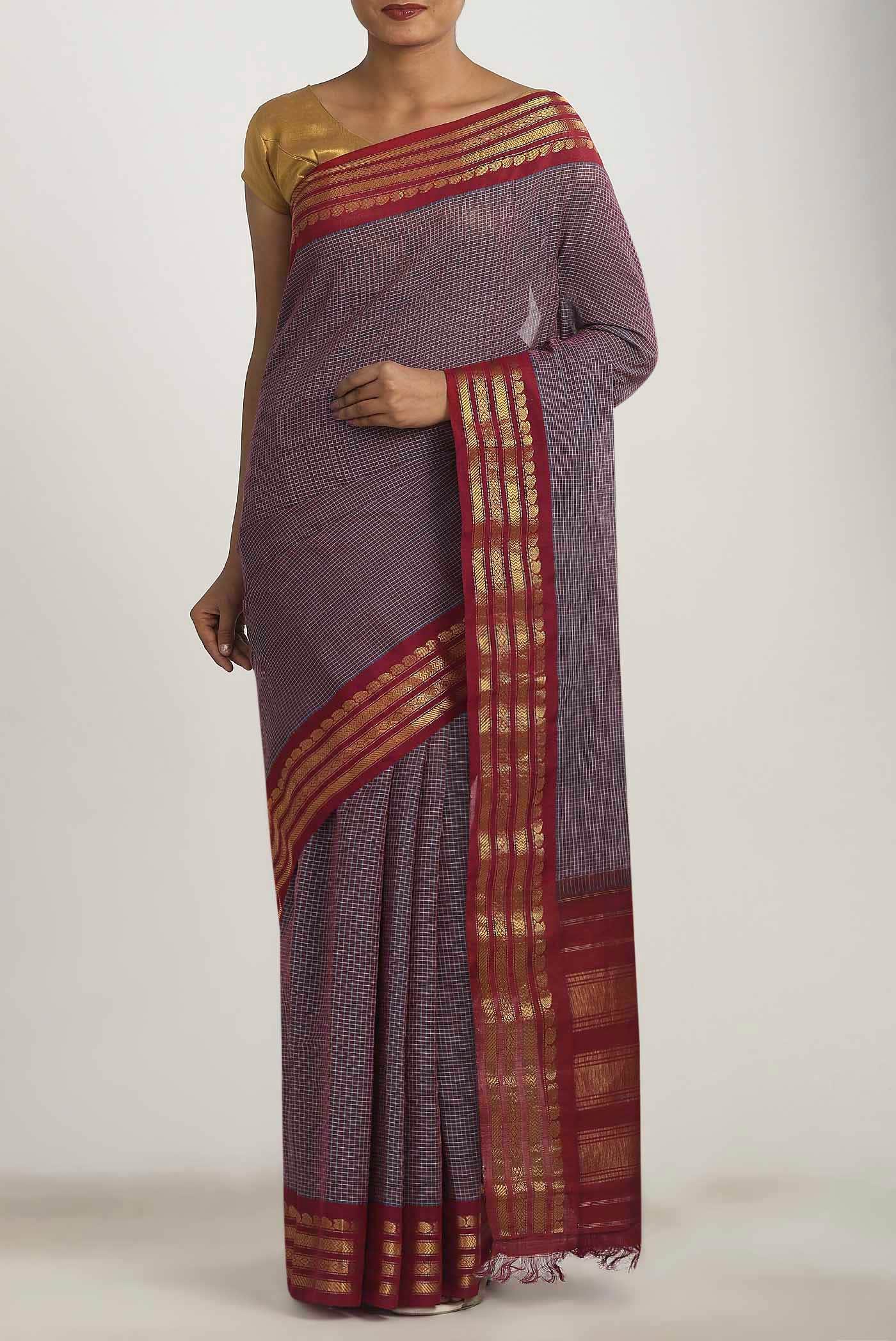 Lavender Gadwal cotton Saree