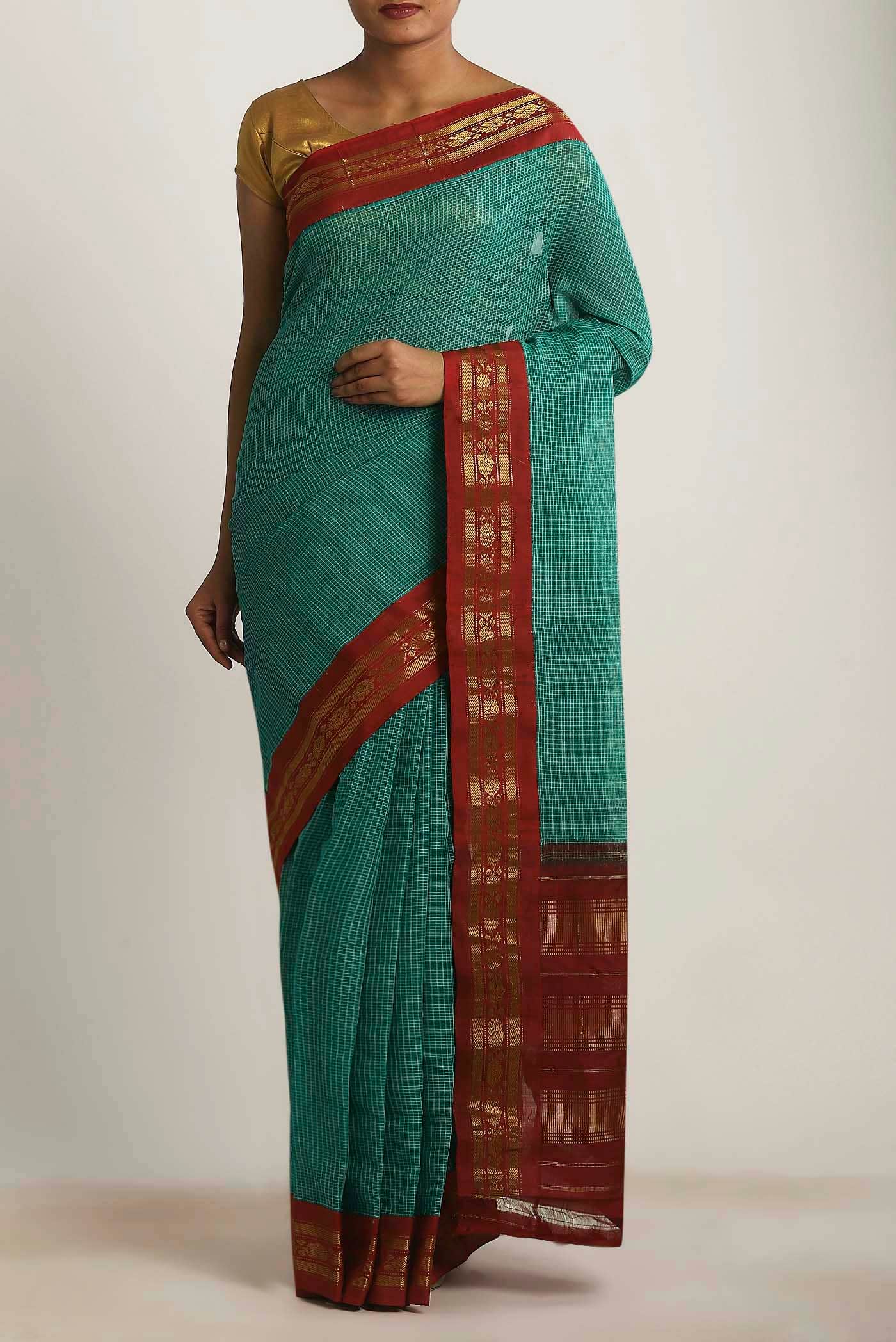 Green Gadwal cotton Saree