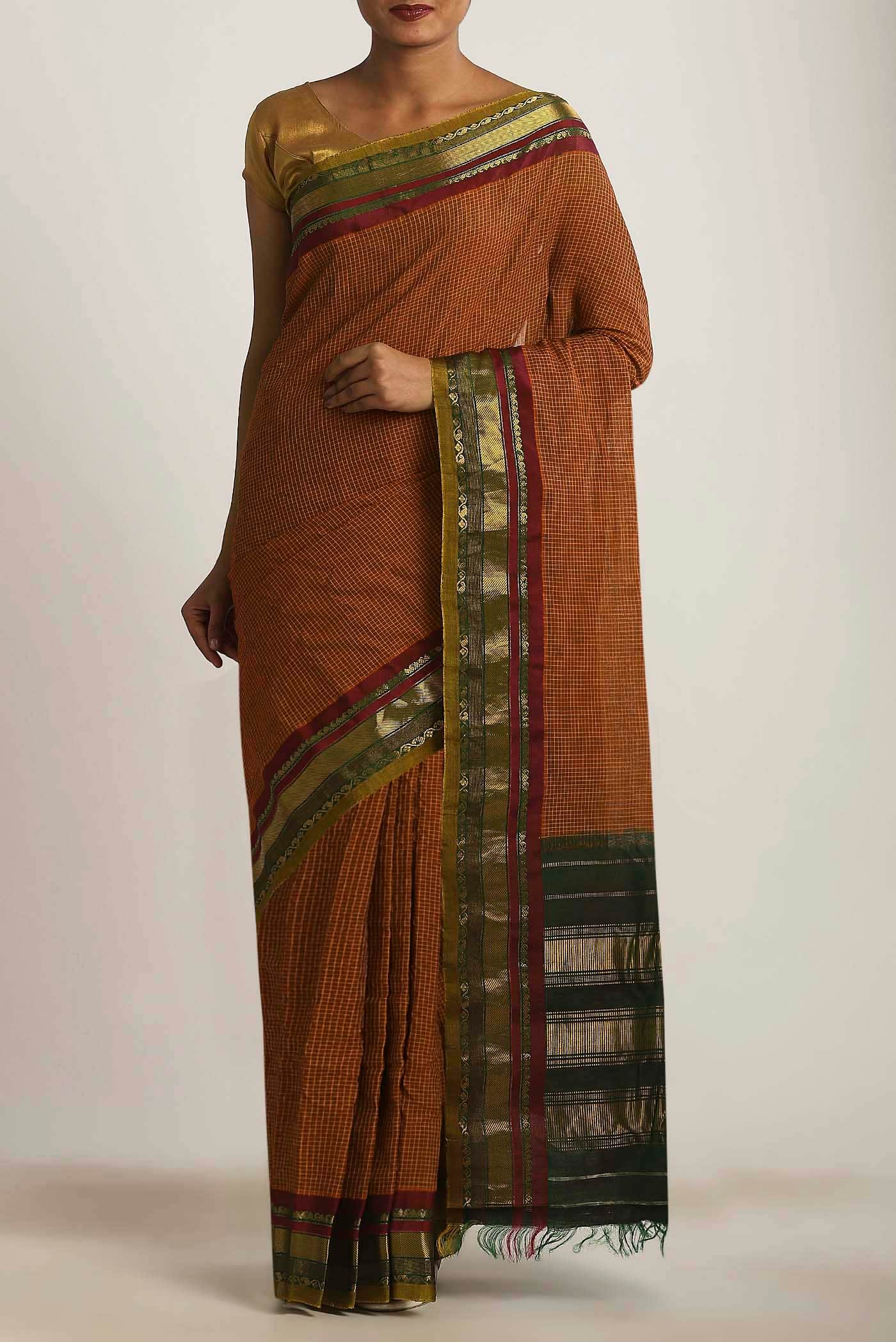 Rust Gadwal cotton Saree