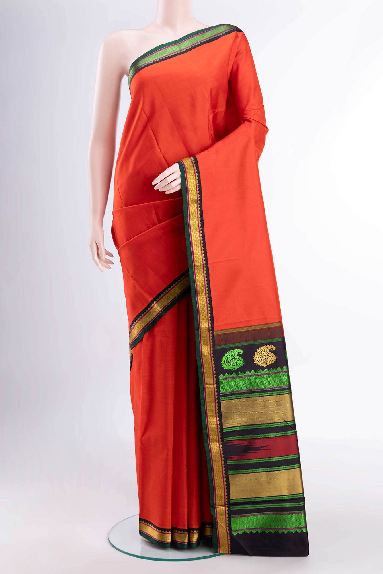 Brick Orange Kanchipuram Silk Saree