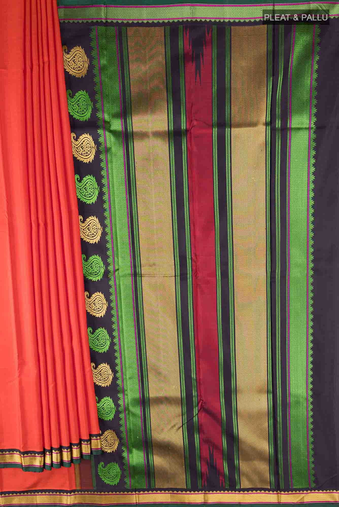 Brick Orange Kanchipuram Silk Saree