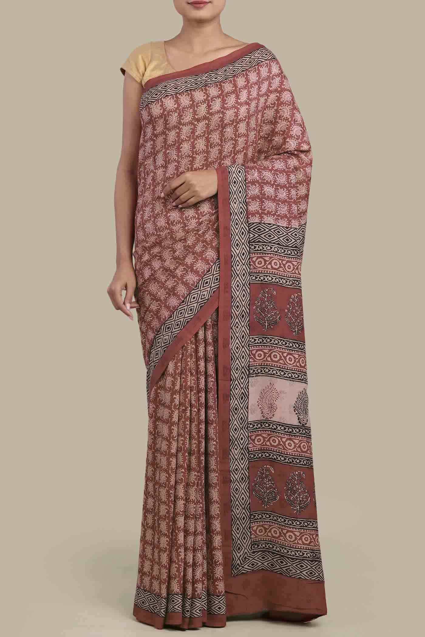 Maroon Tussar Silk Saree