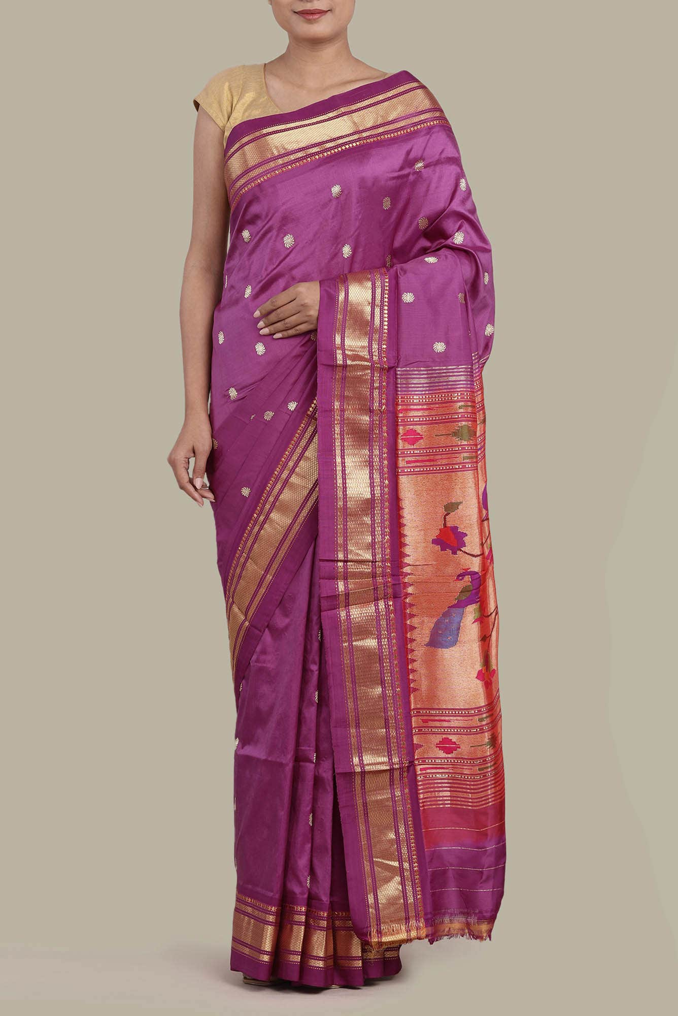 Lavender Paithani Silk Saree