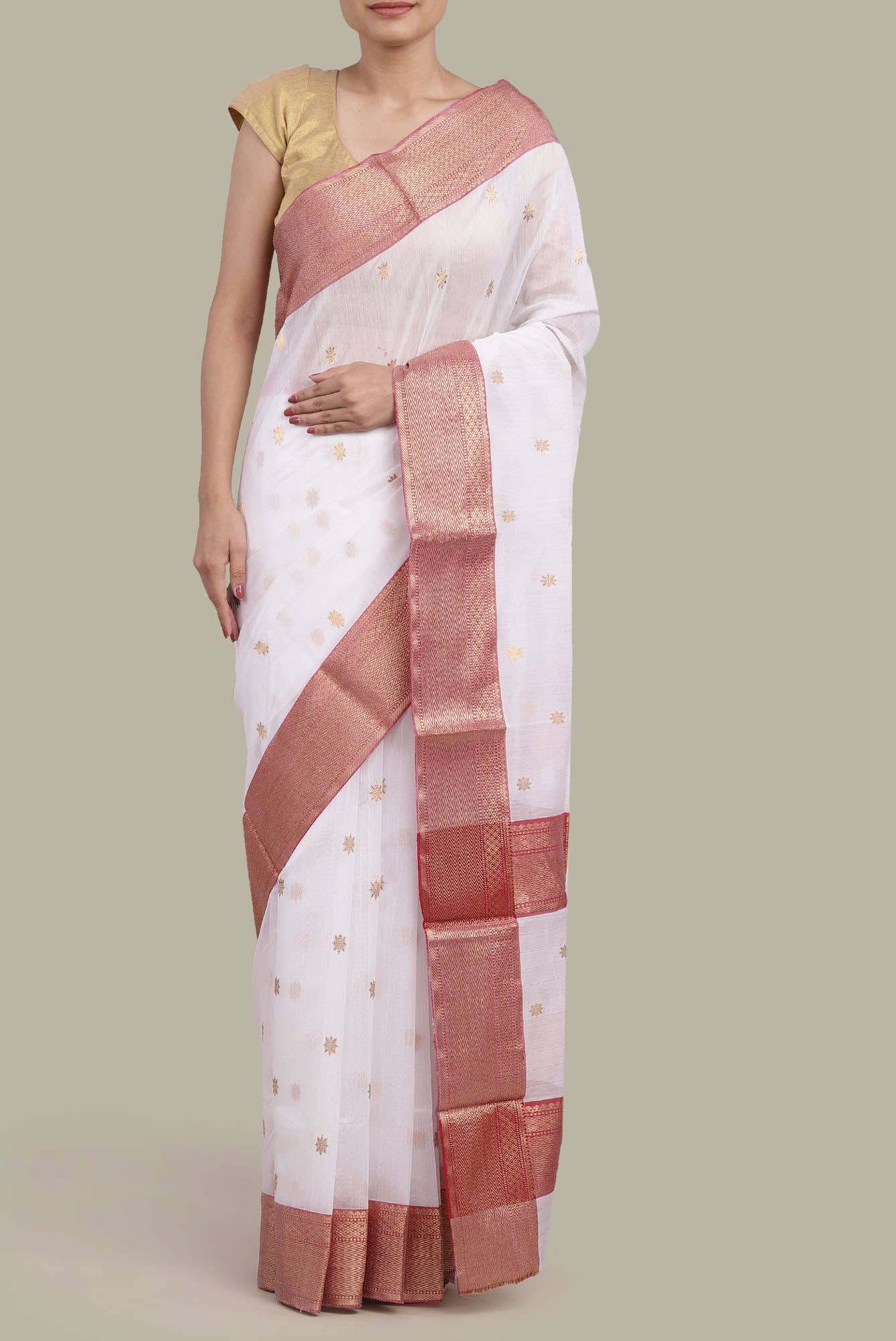 White Chanderi Silk Cotton Saree