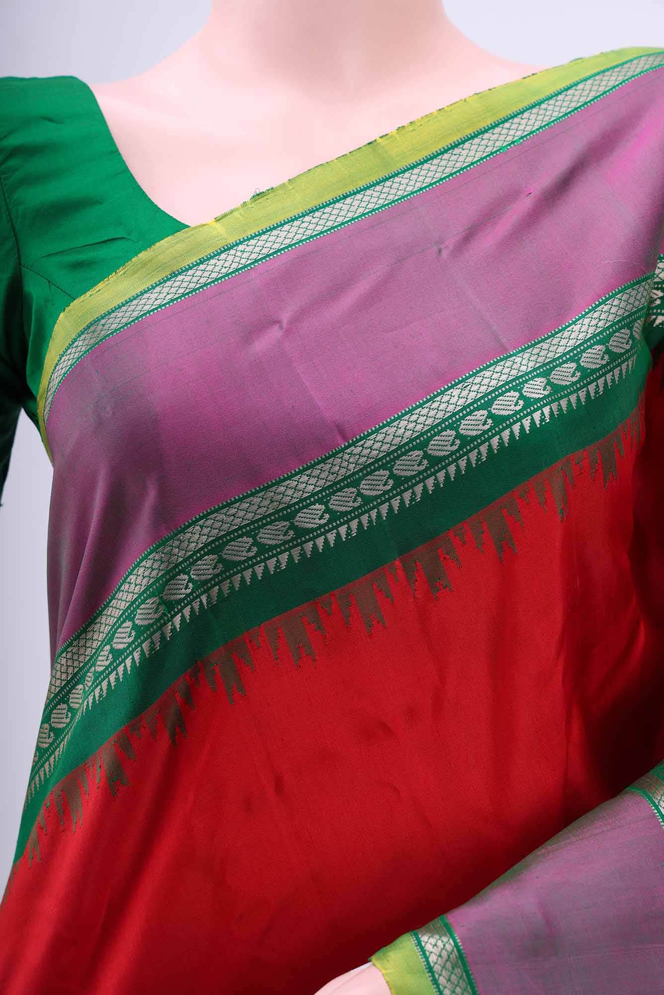 Deep Red Gadwal Silk Saree