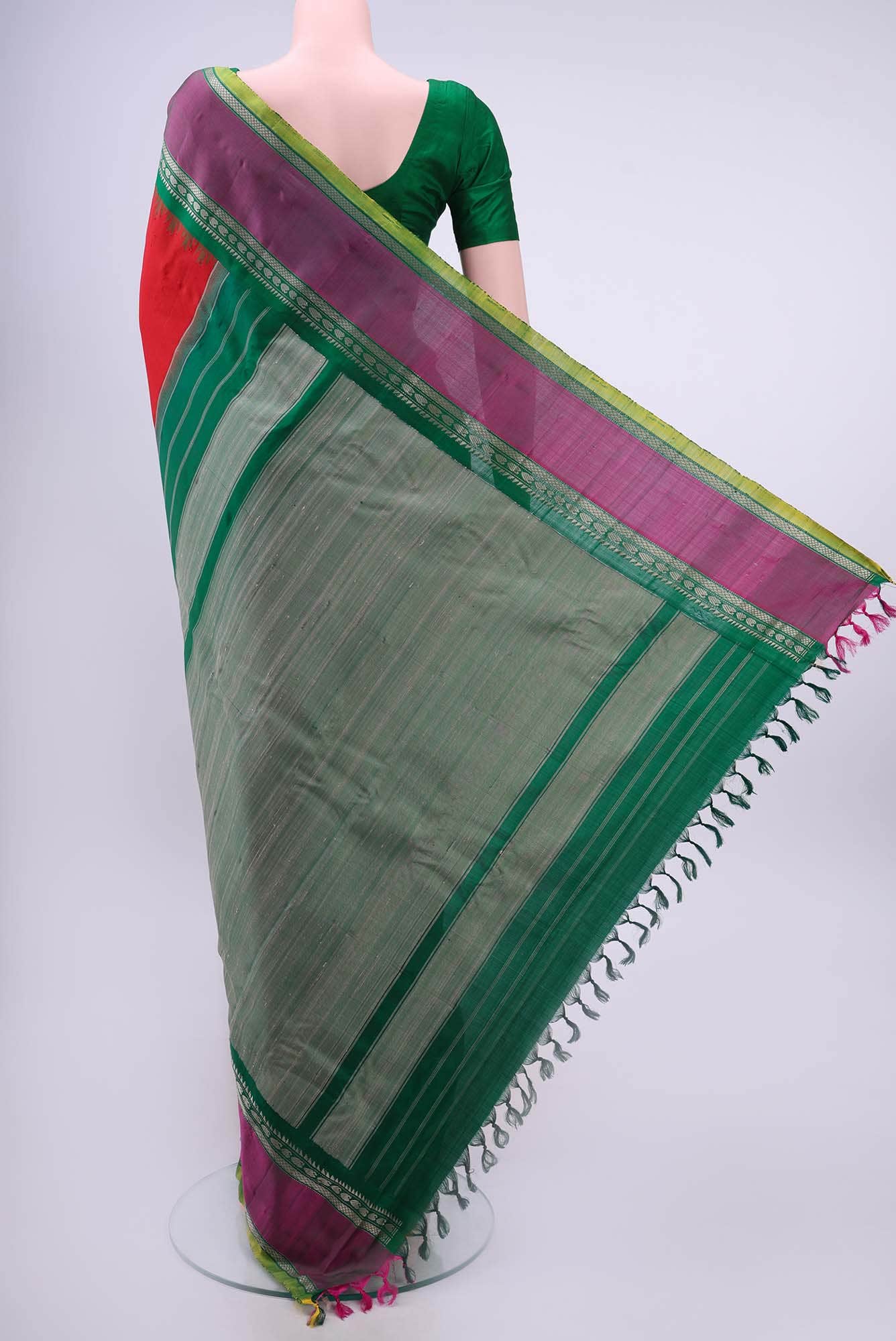 Deep Red Gadwal Silk Saree