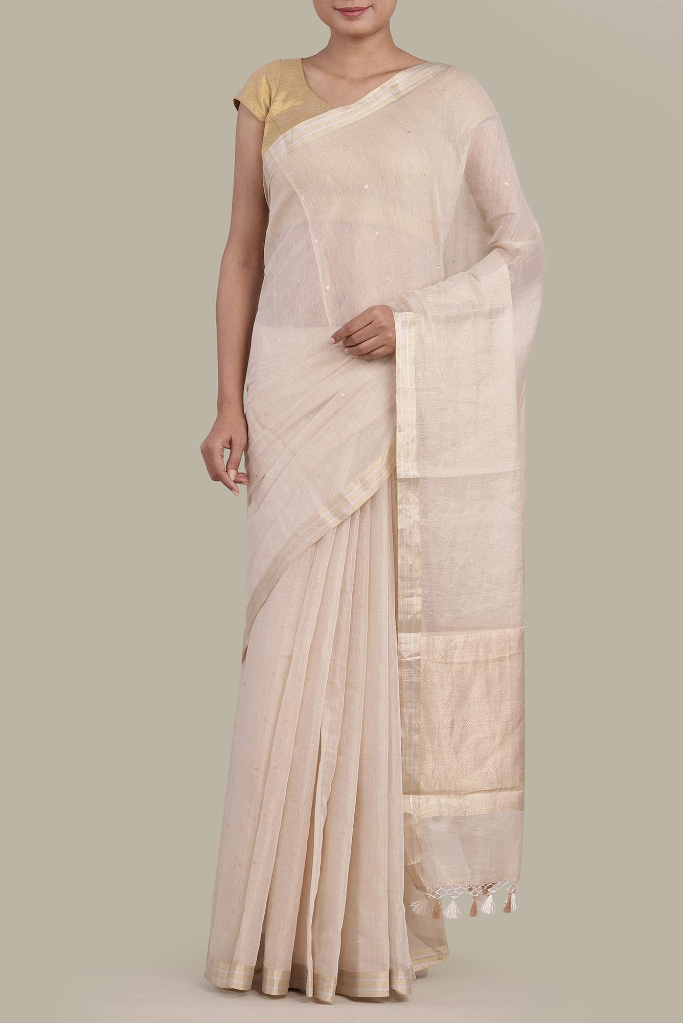 Beige Bhagalpuri Tussar Silk Saree
