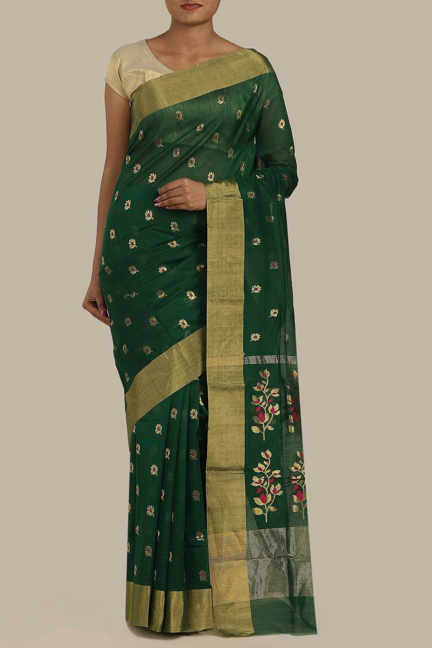 Green Chanderi Silk Cotton Saree