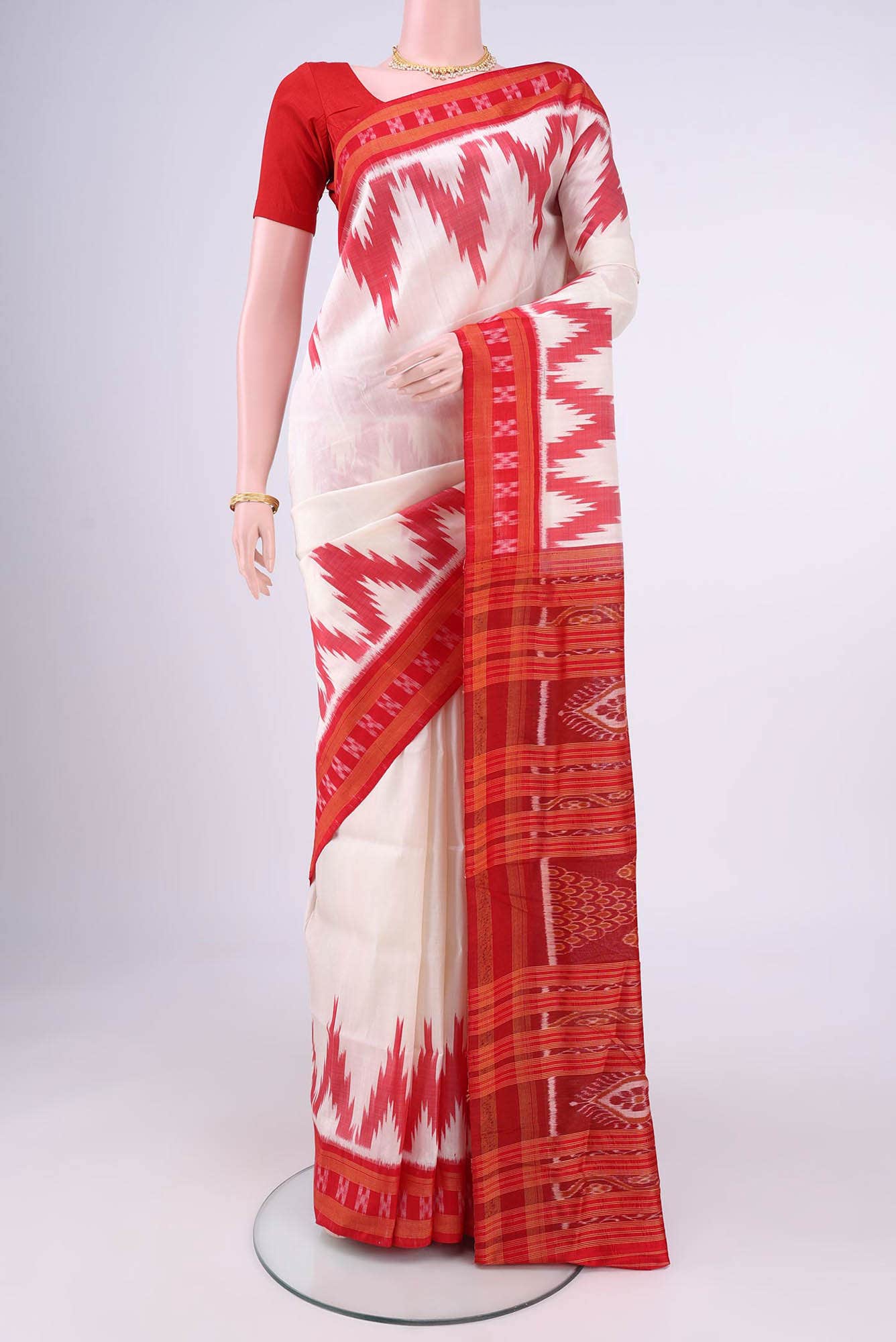 Cream Orissa Silk Saree