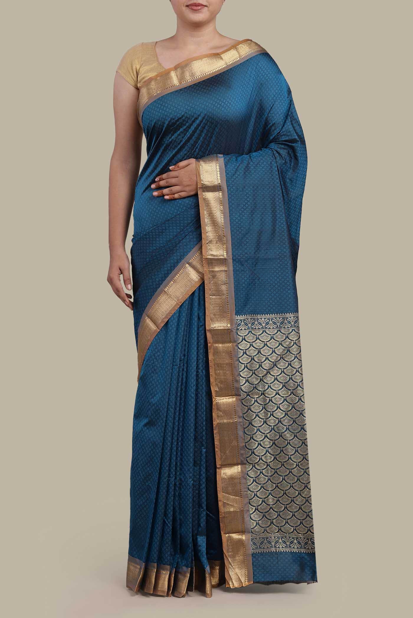 Blue Blended Bangalore Silk Saree