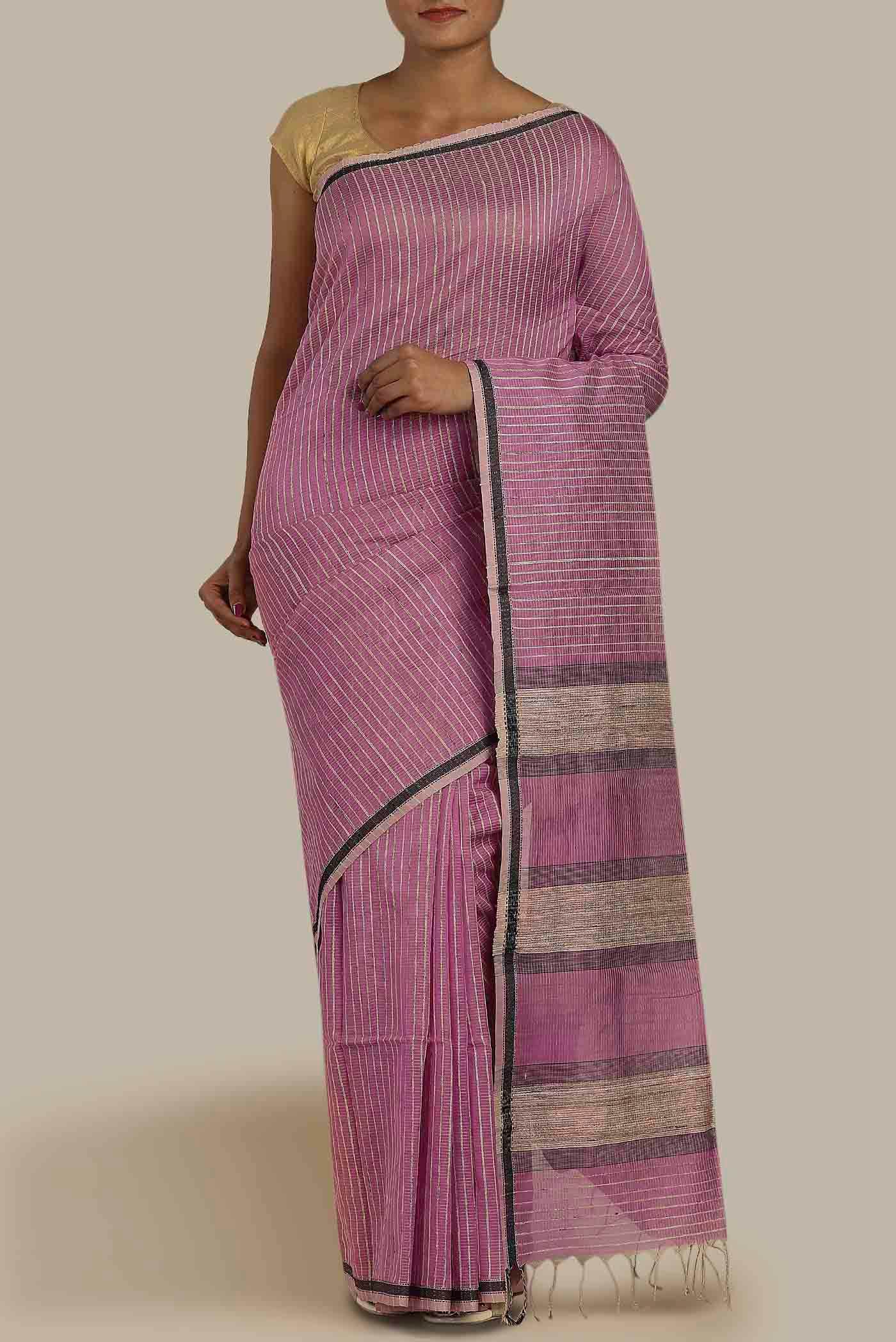 Rose pink Maheshwari Silk Cotton Saree