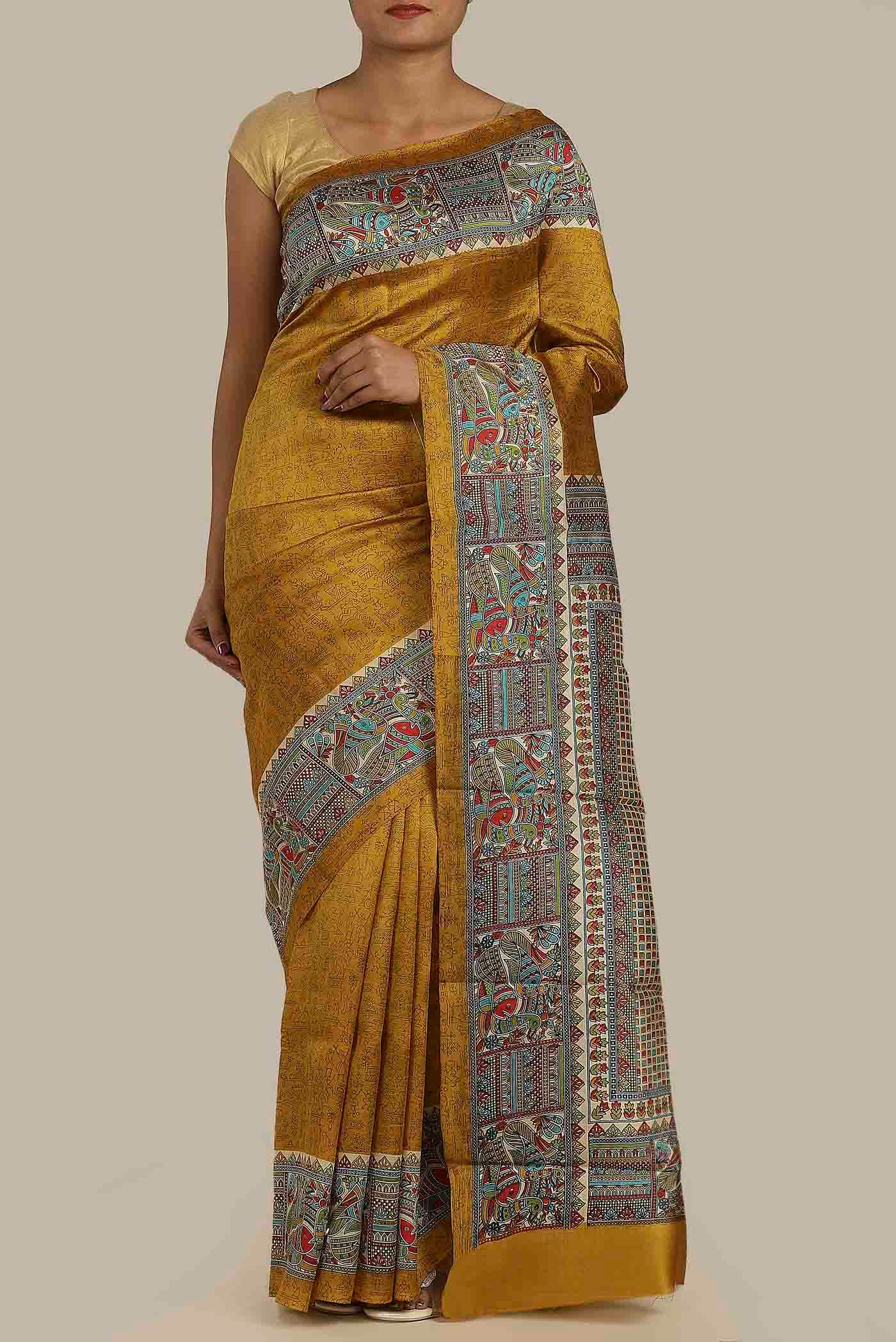 Mustard Tussar Silk Saree