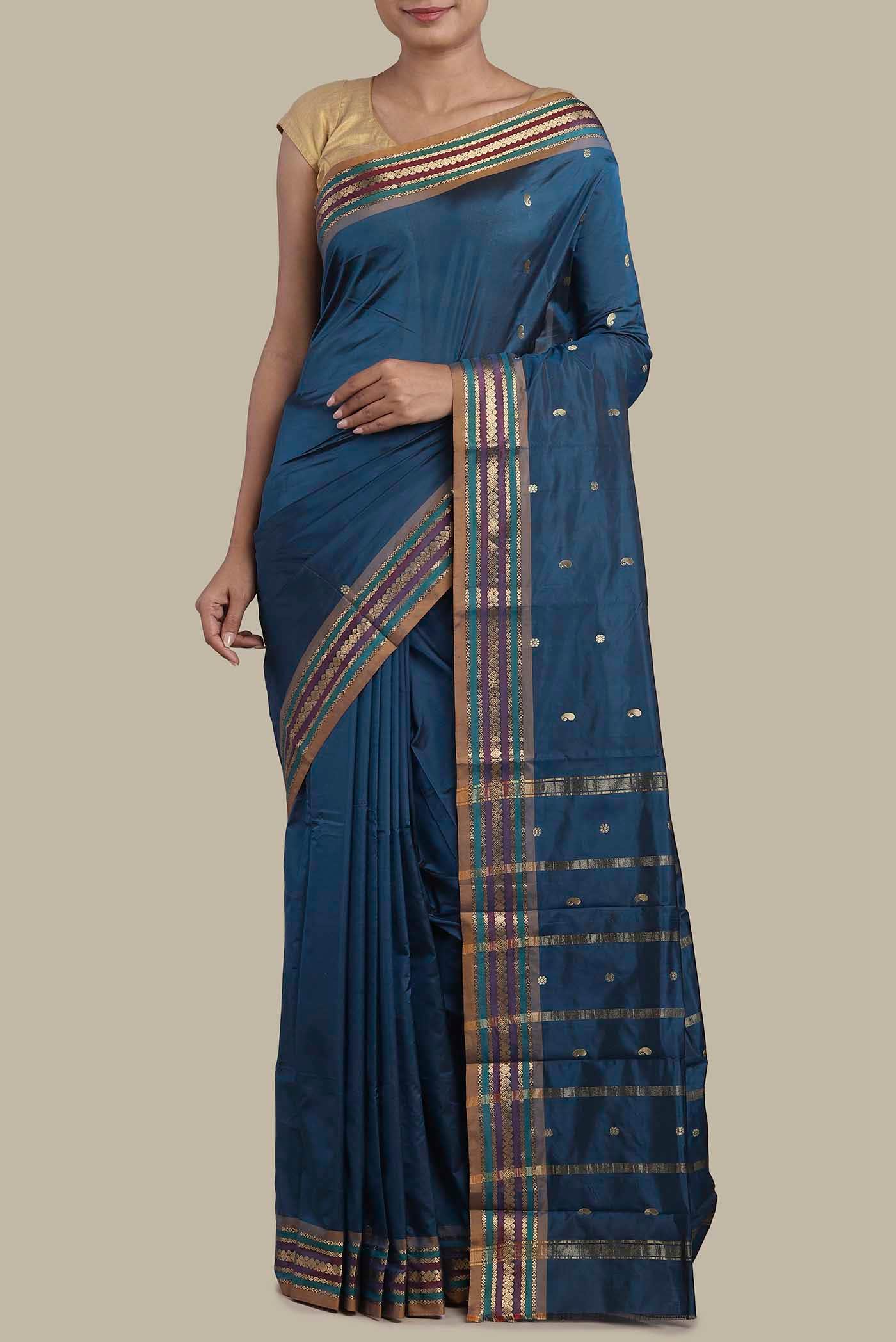 Blue Blended Bangalore Silk Saree