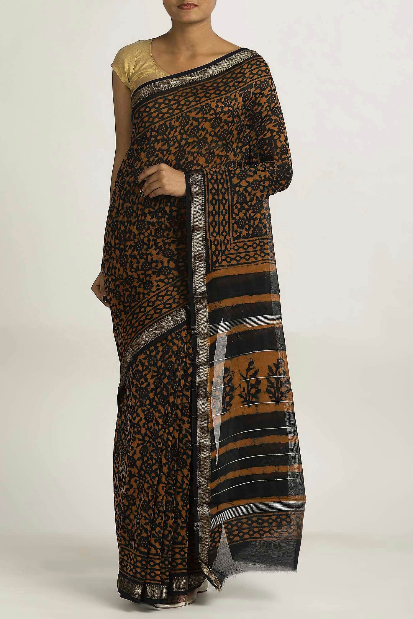 Black Maheshwari Silk Cotton Saree