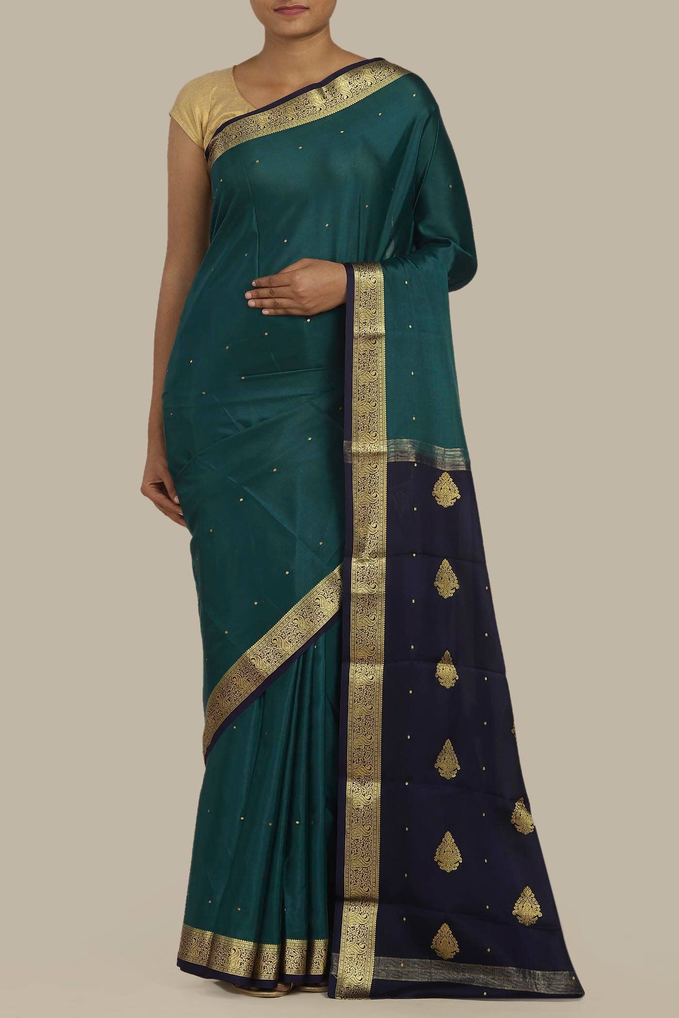 Beige Mysore Crepe Saree