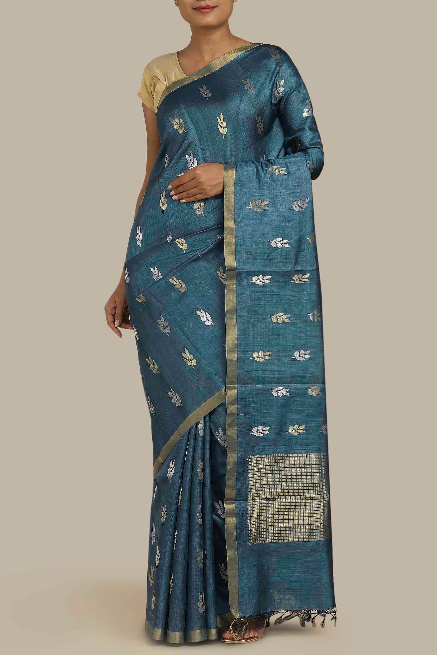 Blue Bhagalpuri Tussar Silk Saree