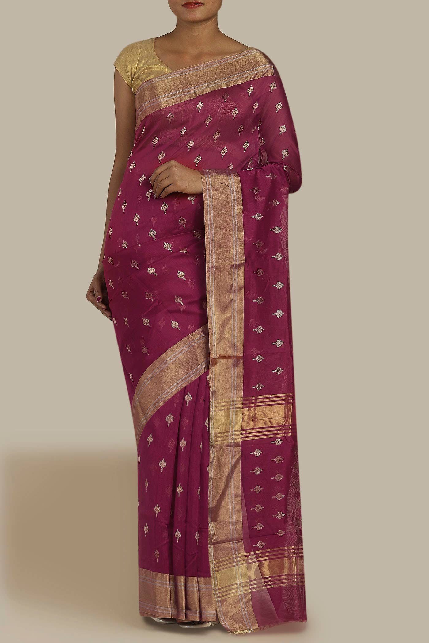 Dark Pink Chanderi Silk Cotton Saree
