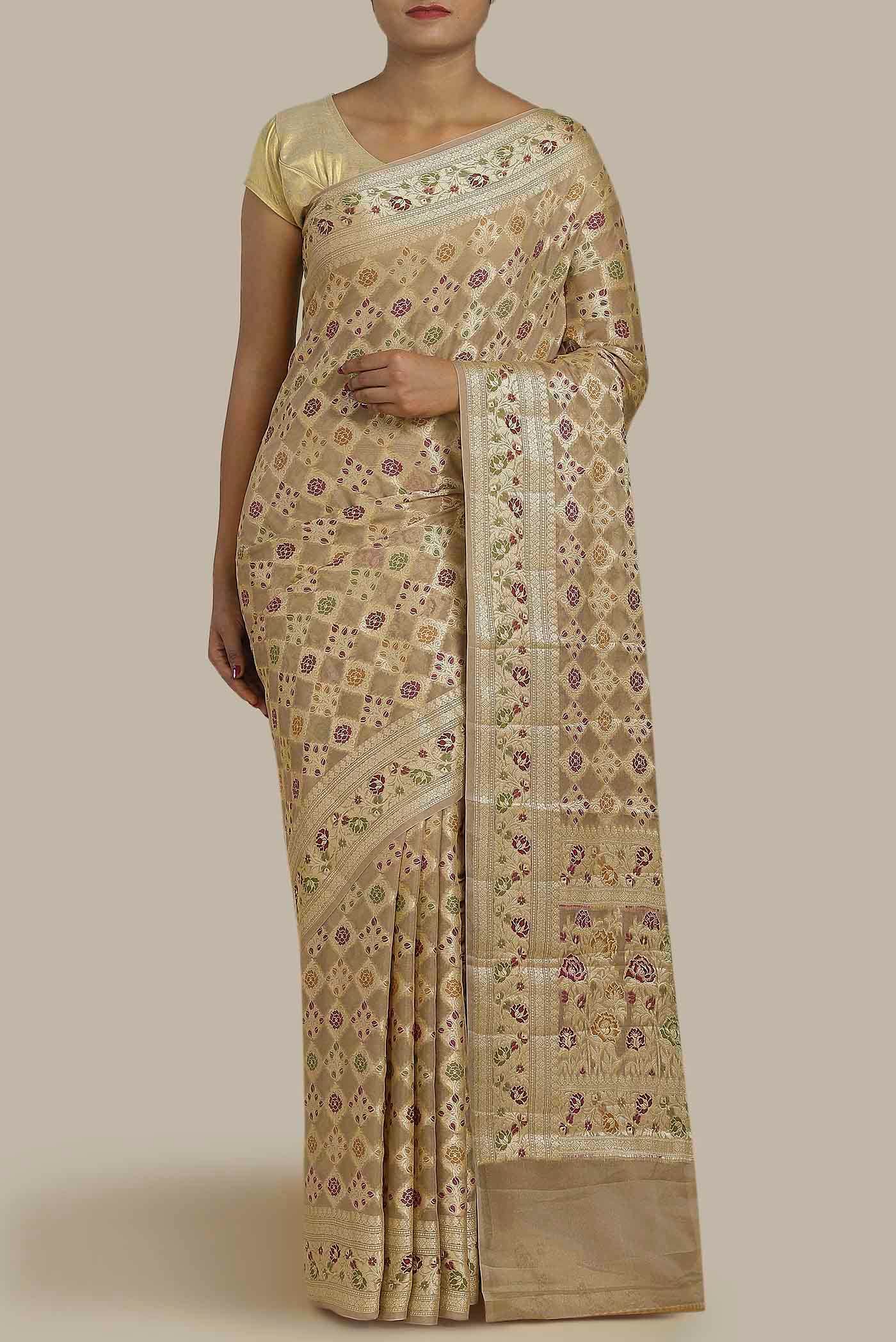 Beige Banarasi Georgette Saree