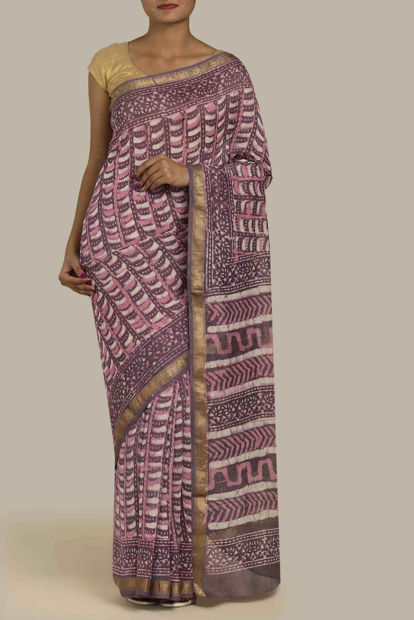 Mauve Maheshwari Silk Cotton Saree