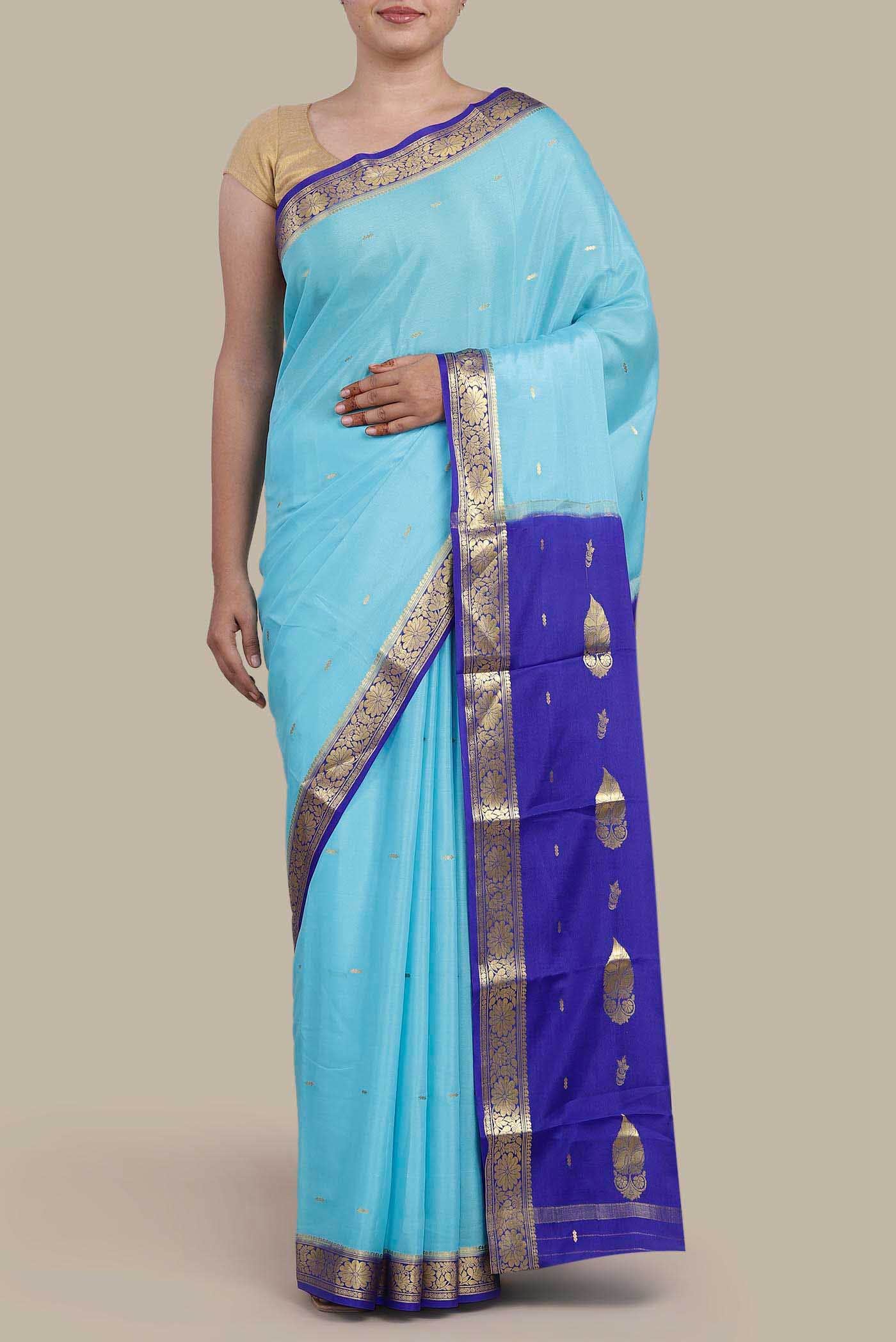 Sky Blue Mysore Crepe Saree