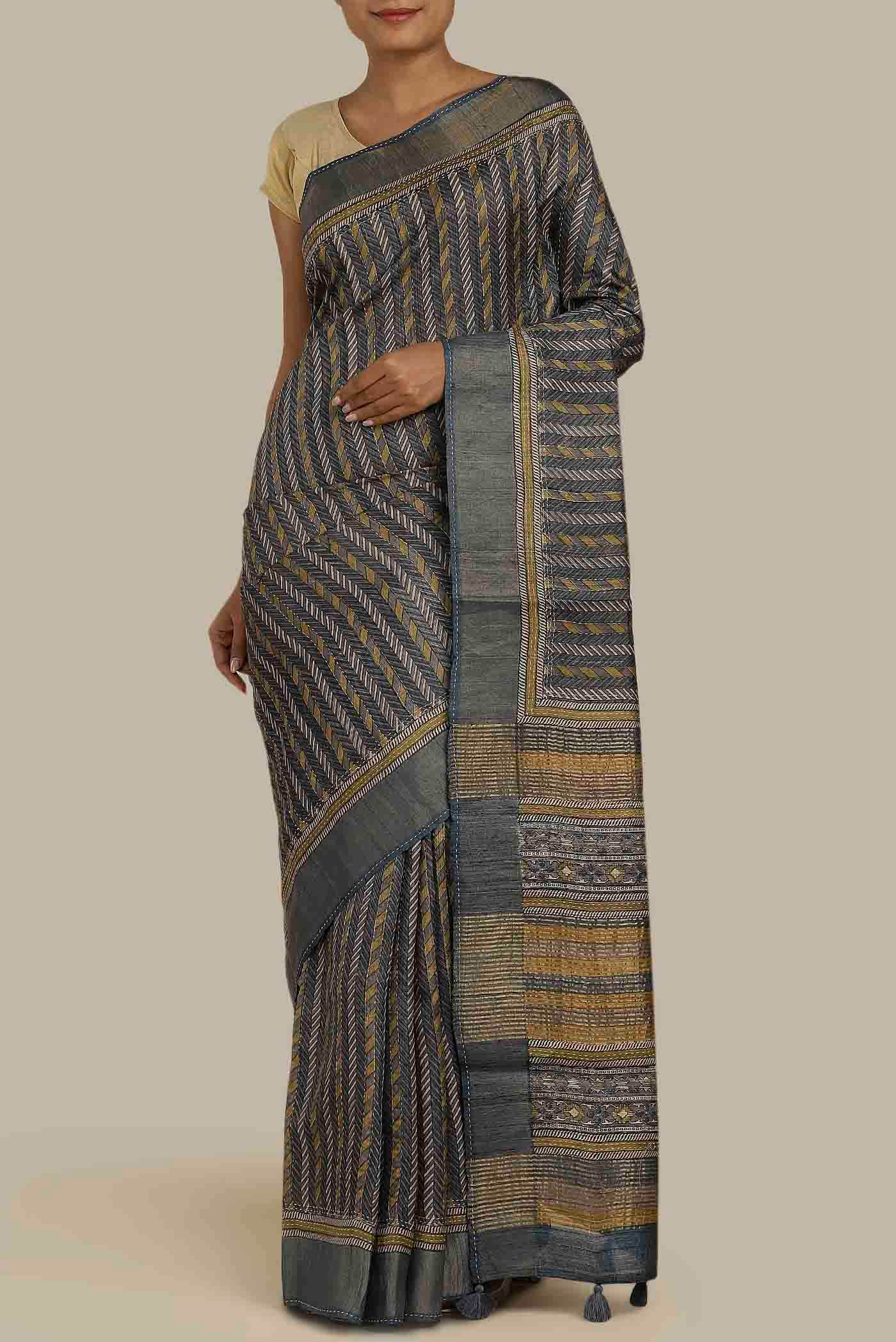 Grey Bhagalpuri Tussar Silk Saree