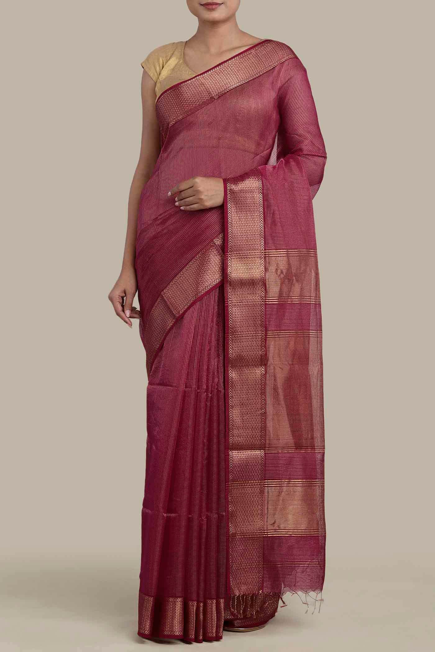 Pink Maheshwari Silk Cotton Saree