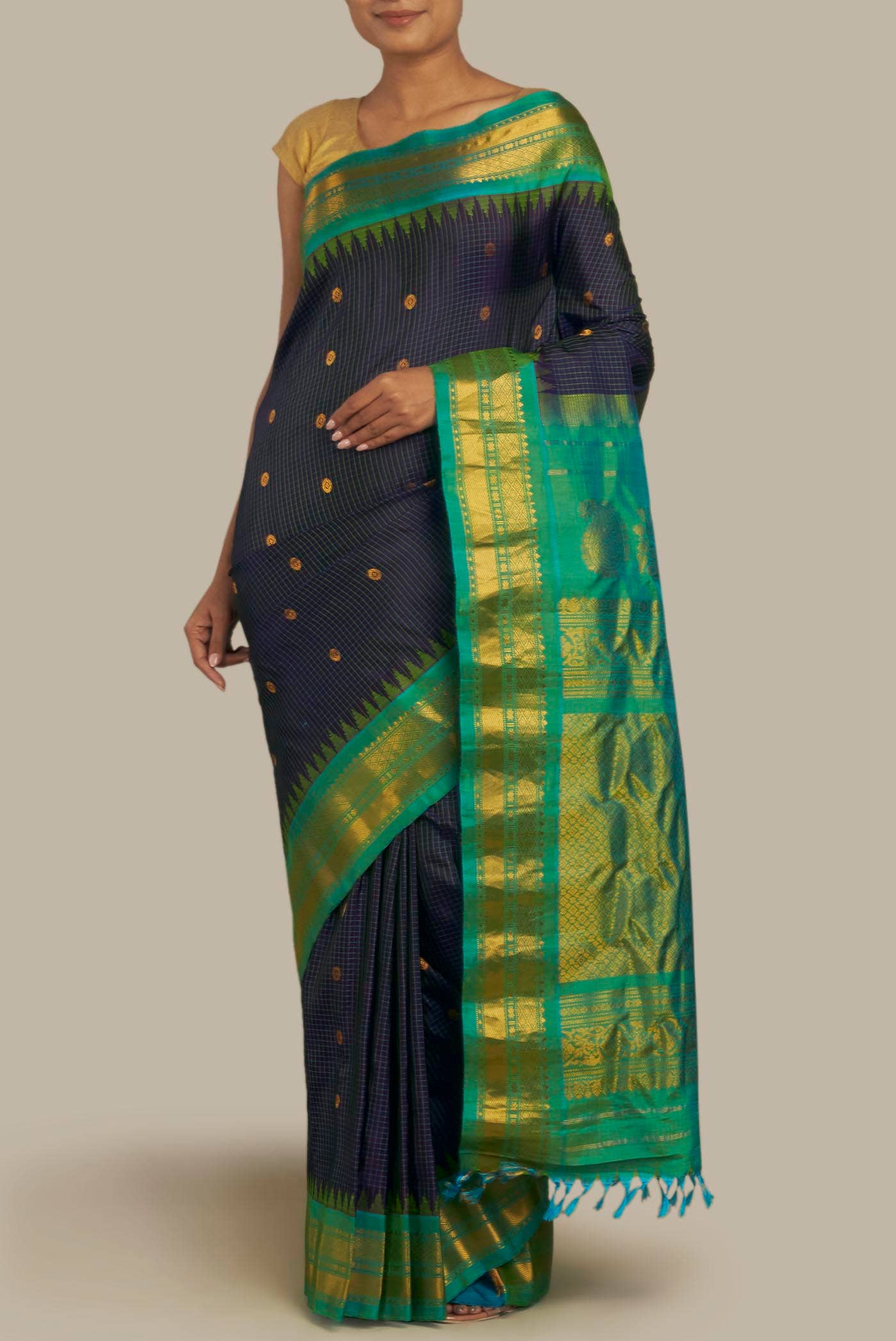 Navy Blue Gadwal Silk Saree