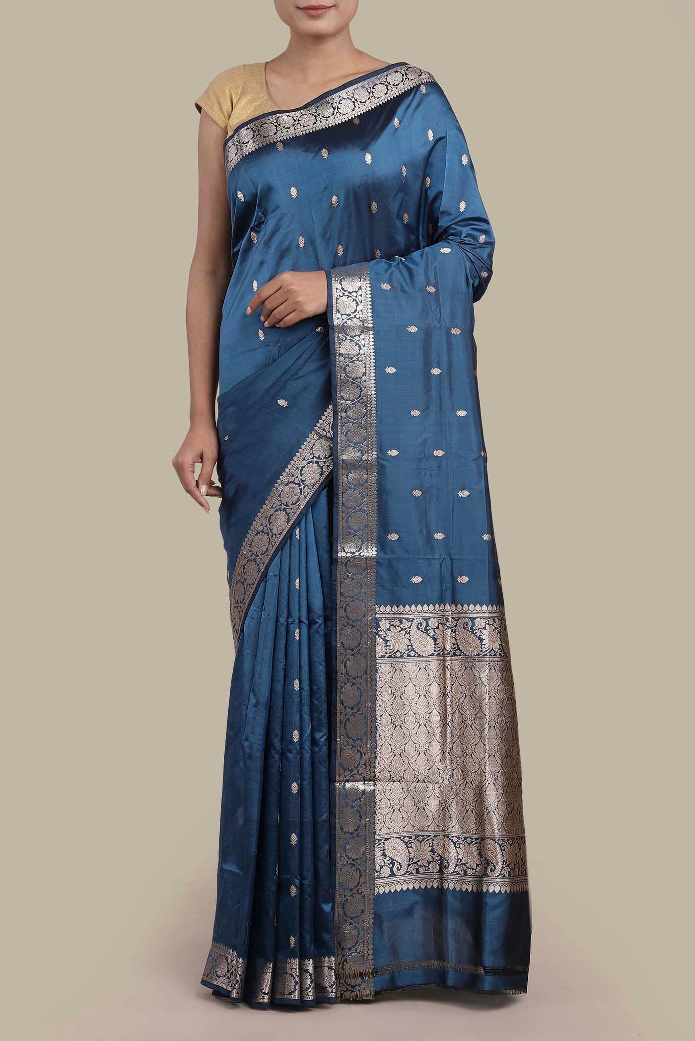Blue Banarasi Katan Silk Saree