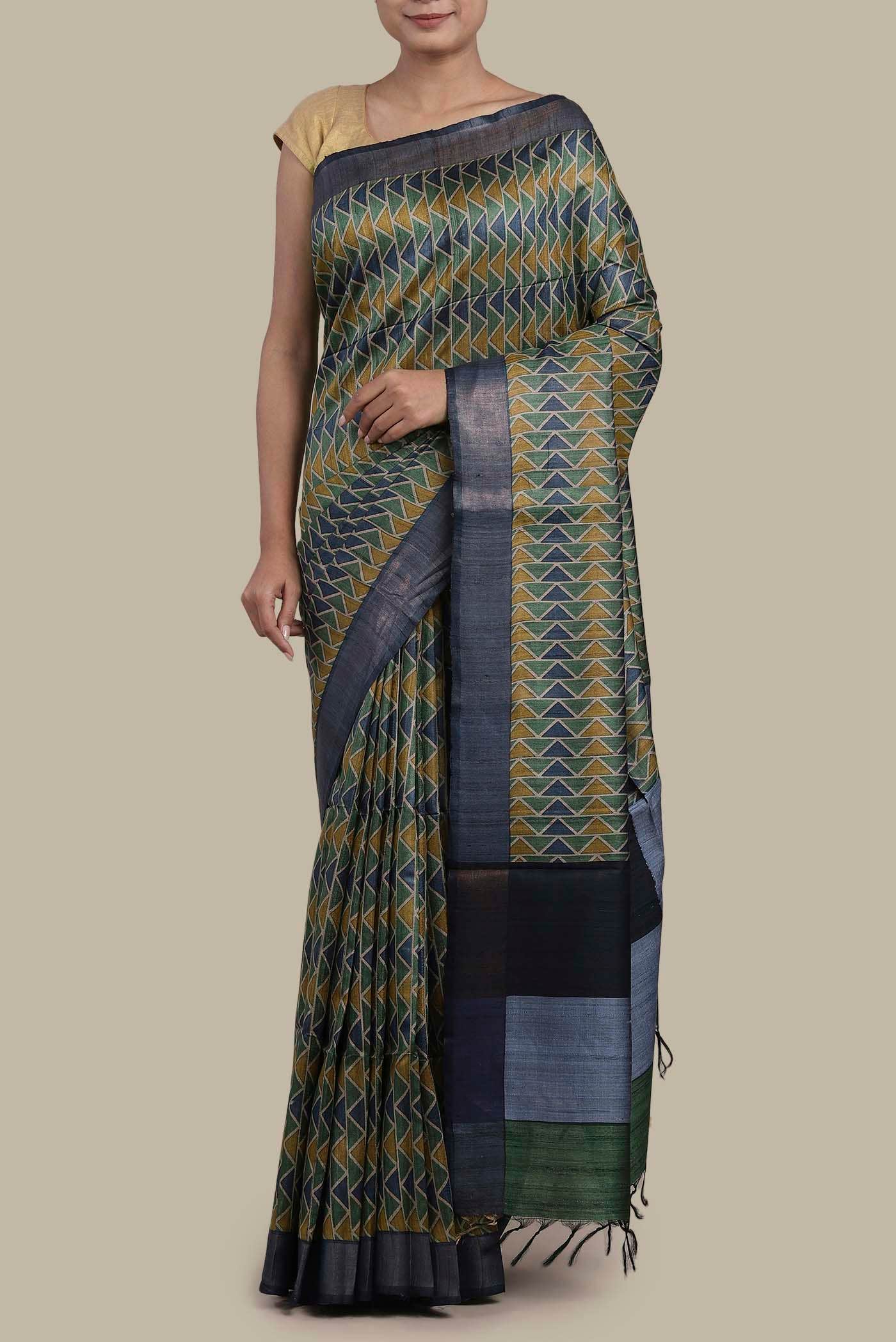 Green Bhagalpuri Tussar Silk Saree