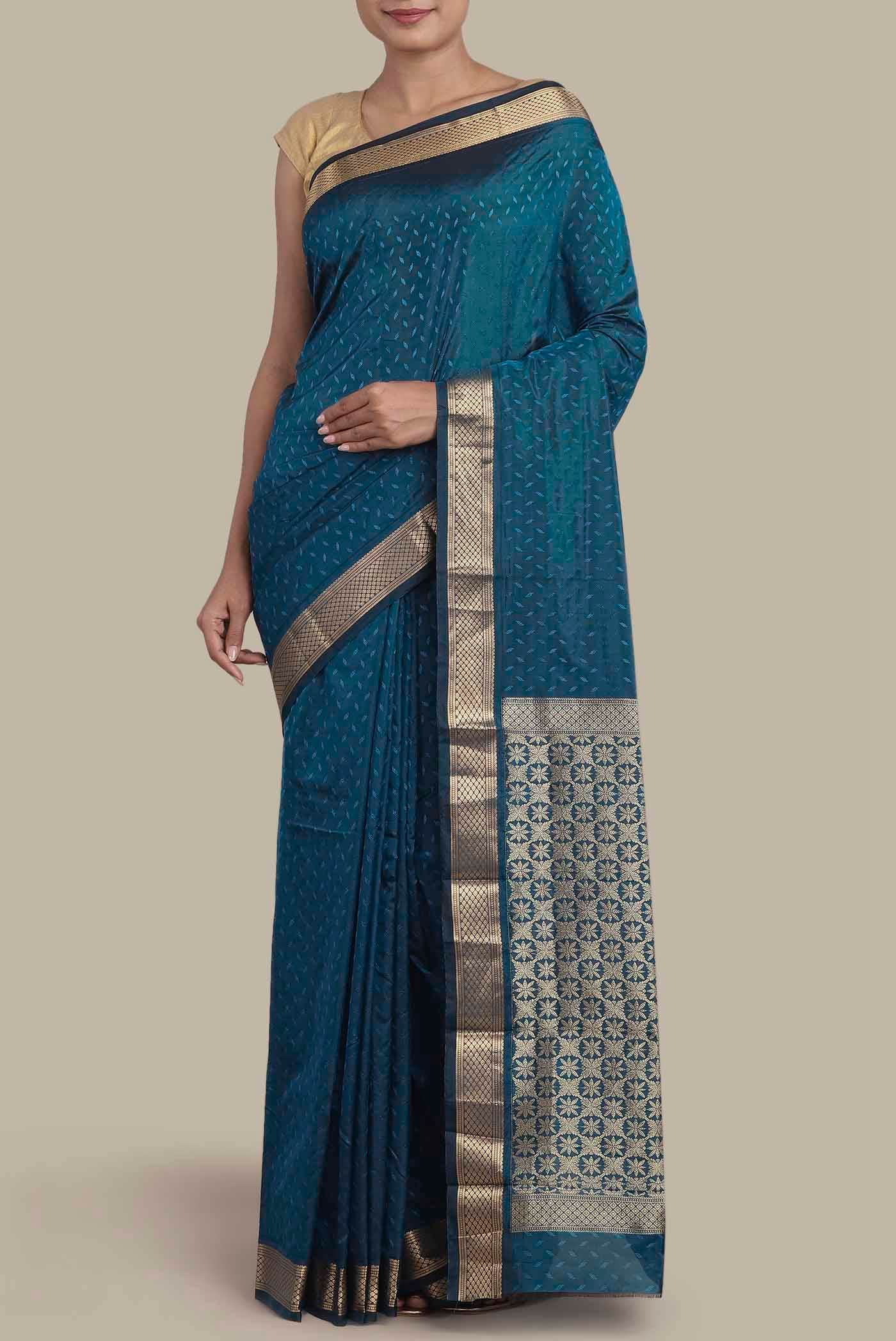 Blue Blended Bangalore Silk Saree