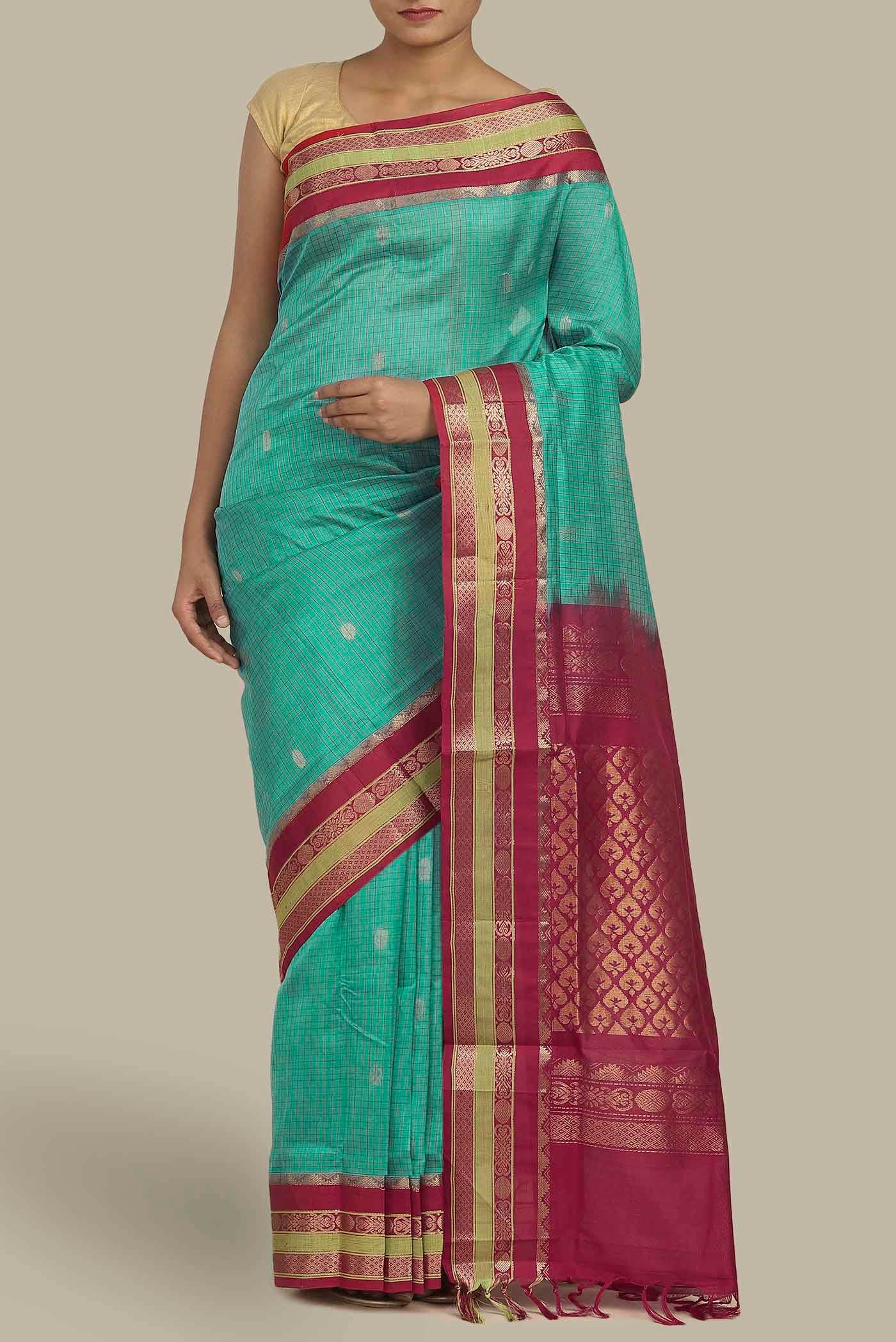 Sea Green Silk Cotton Saree