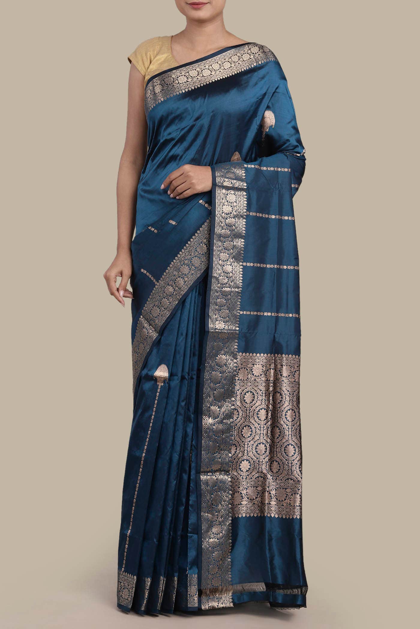 Blue Banarasi Katan Silk Saree
