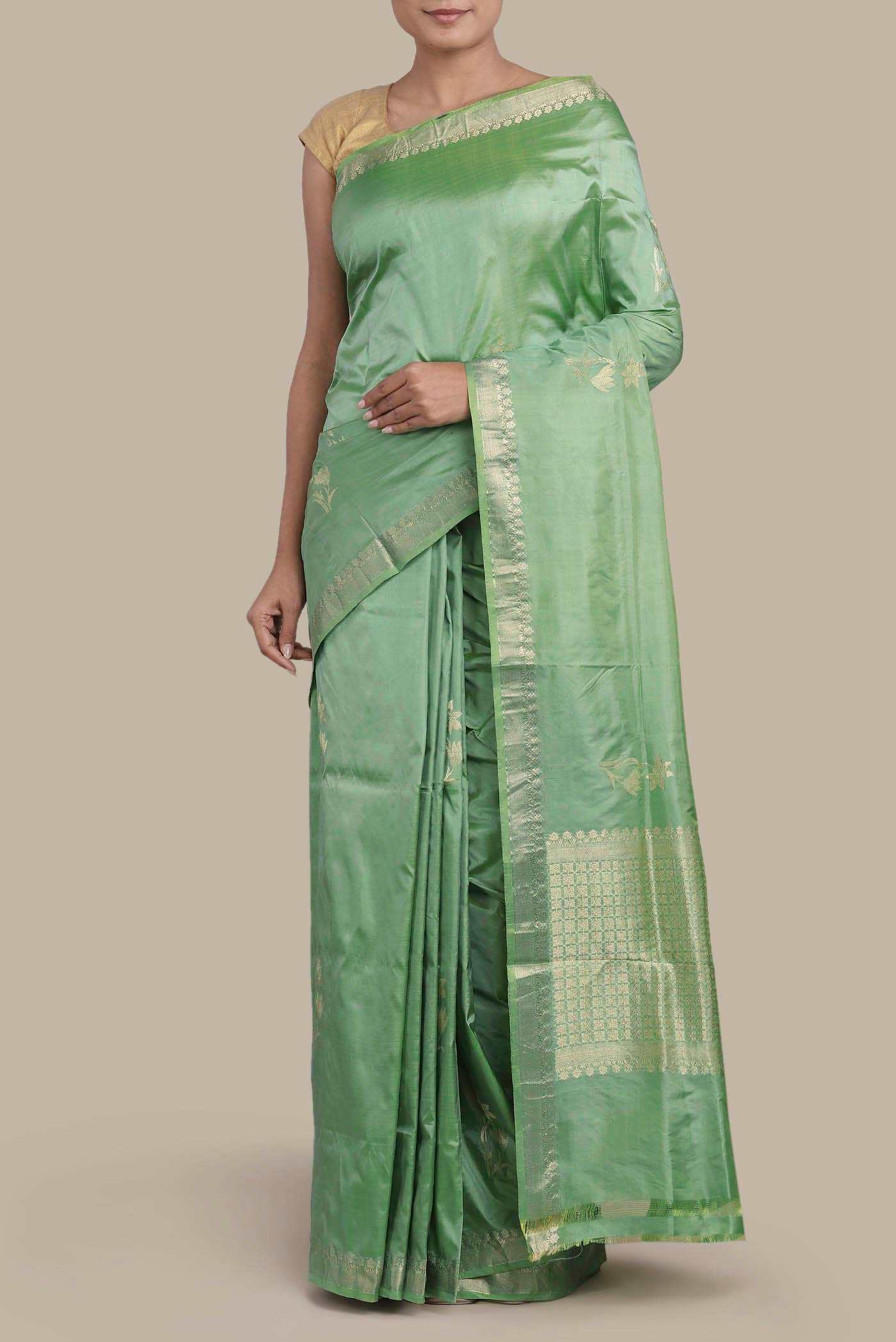 Green Banarasi Katan Silk Saree