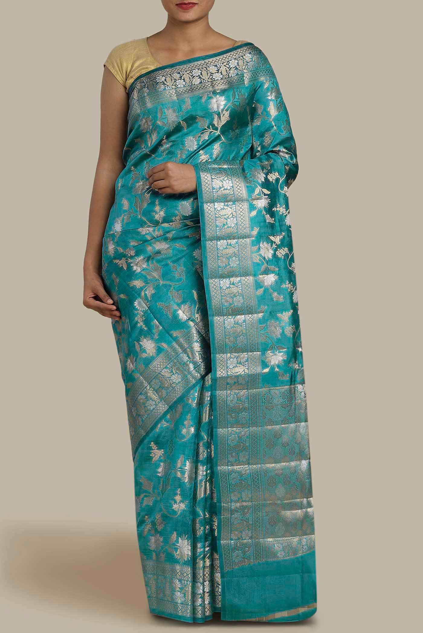 Blue Banarasi Raw Silk Saree