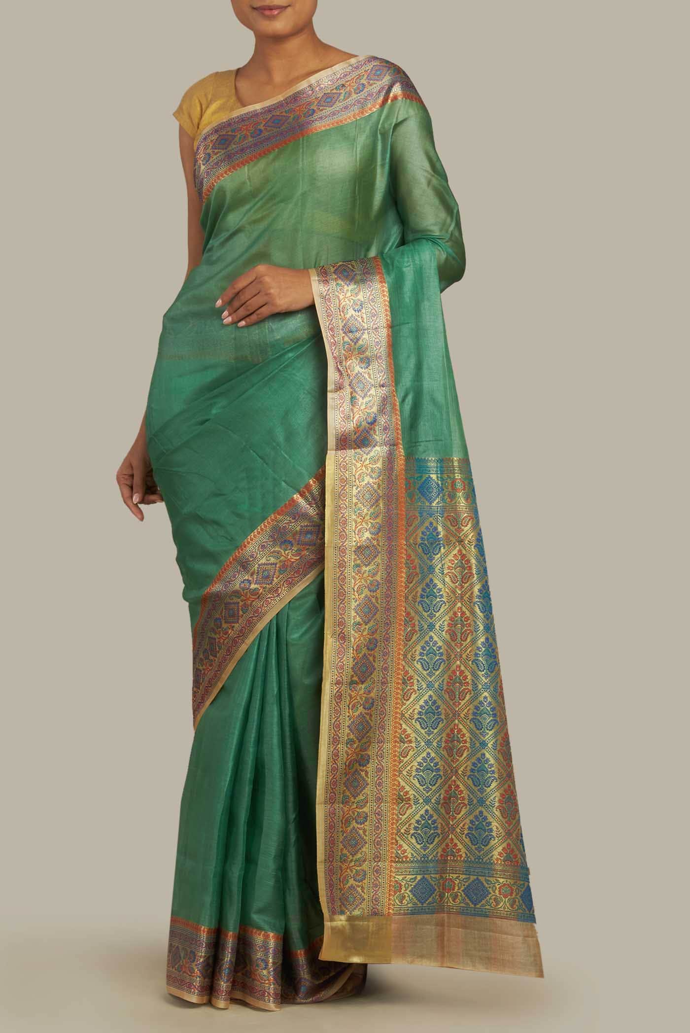 Green Banarasi Tussar Silk Saree