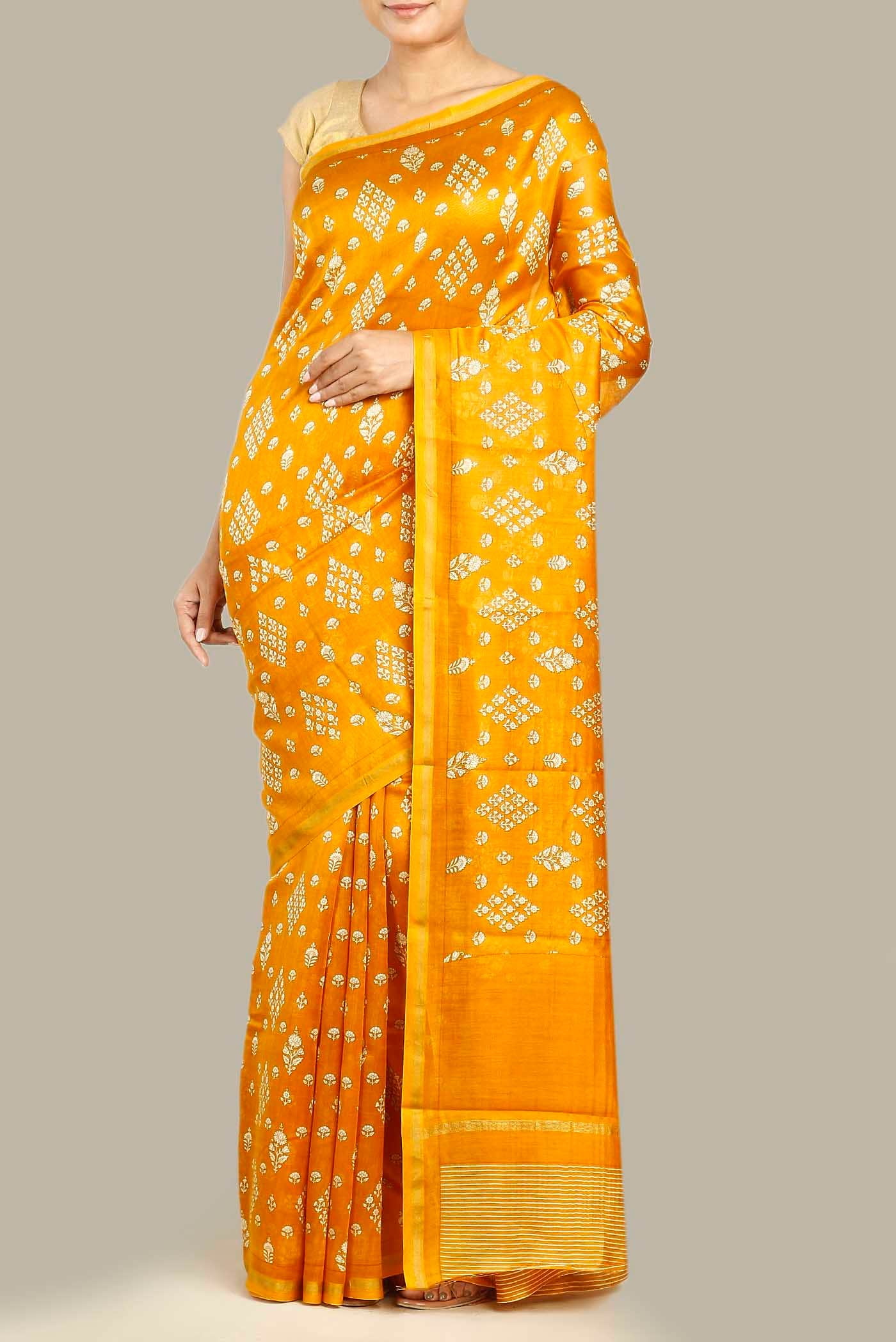 Orange Chanderi Silk Cotton Saree