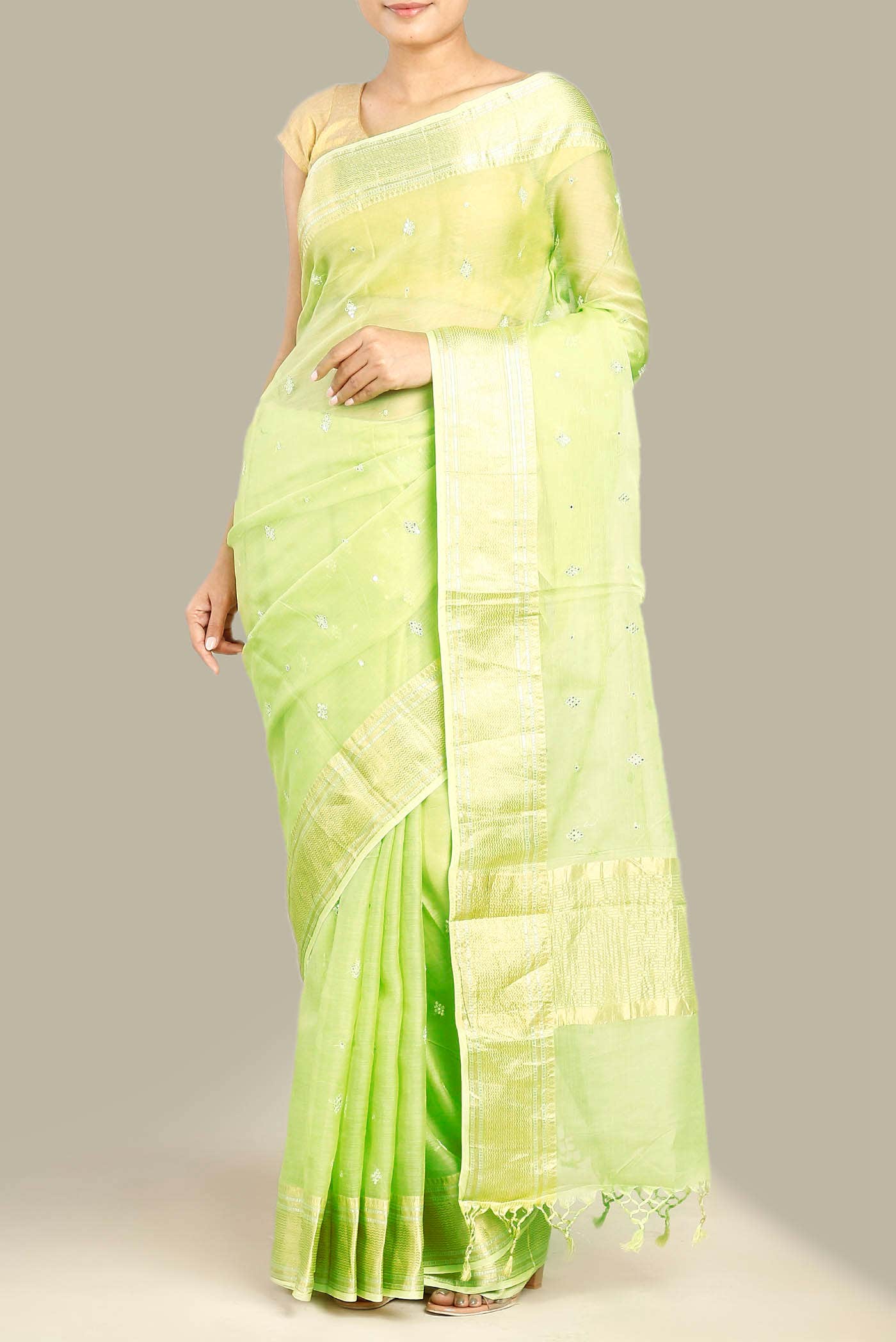 Green Maheshwari Silk Cotton Saree