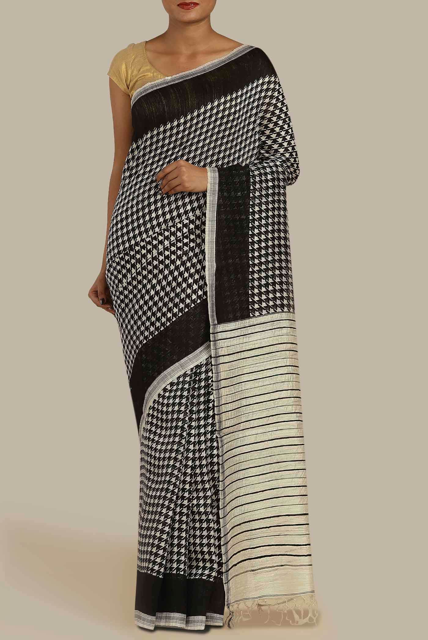 Black Tussar Silk Saree