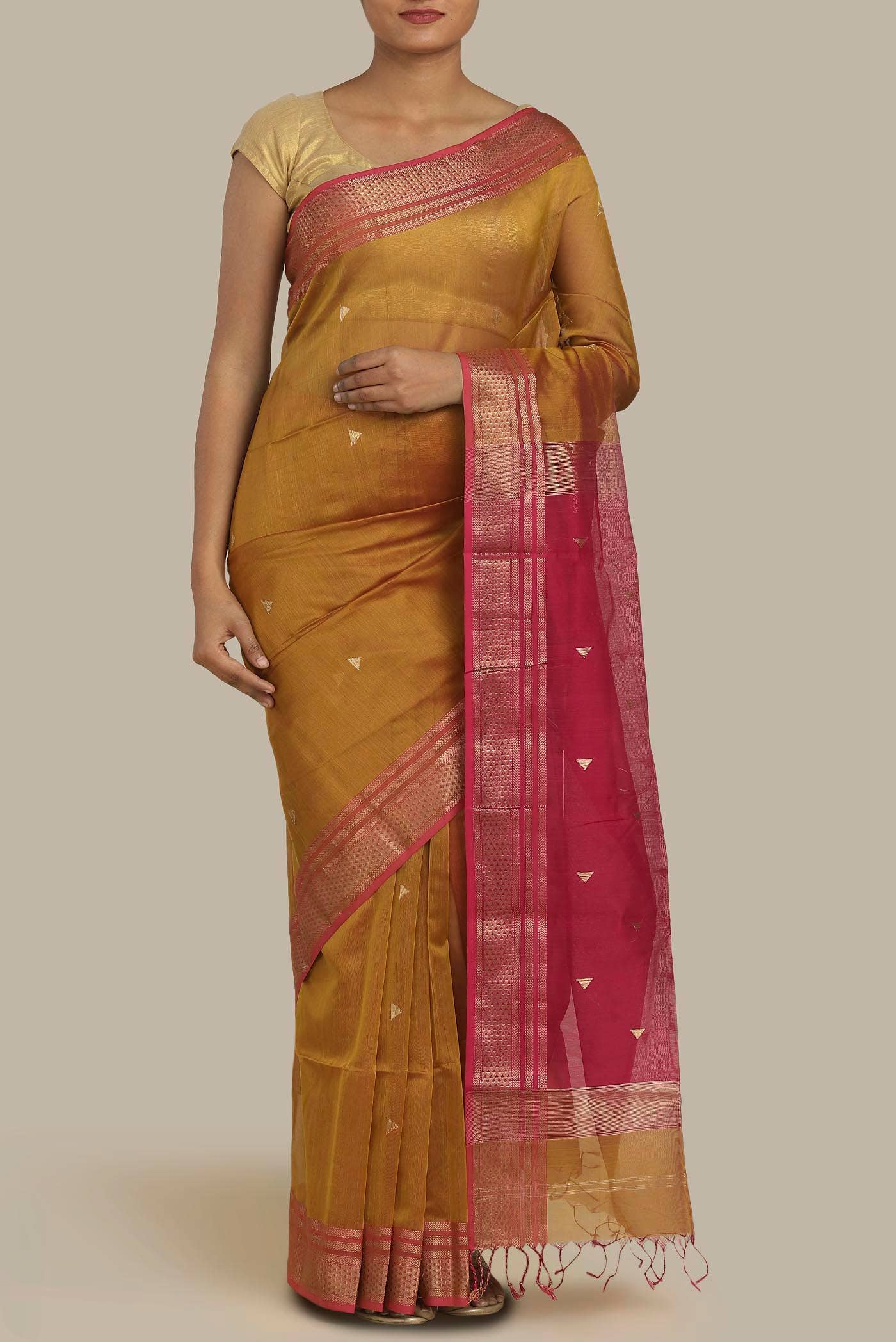 Mustard Maheshwari Silk Cotton Saree