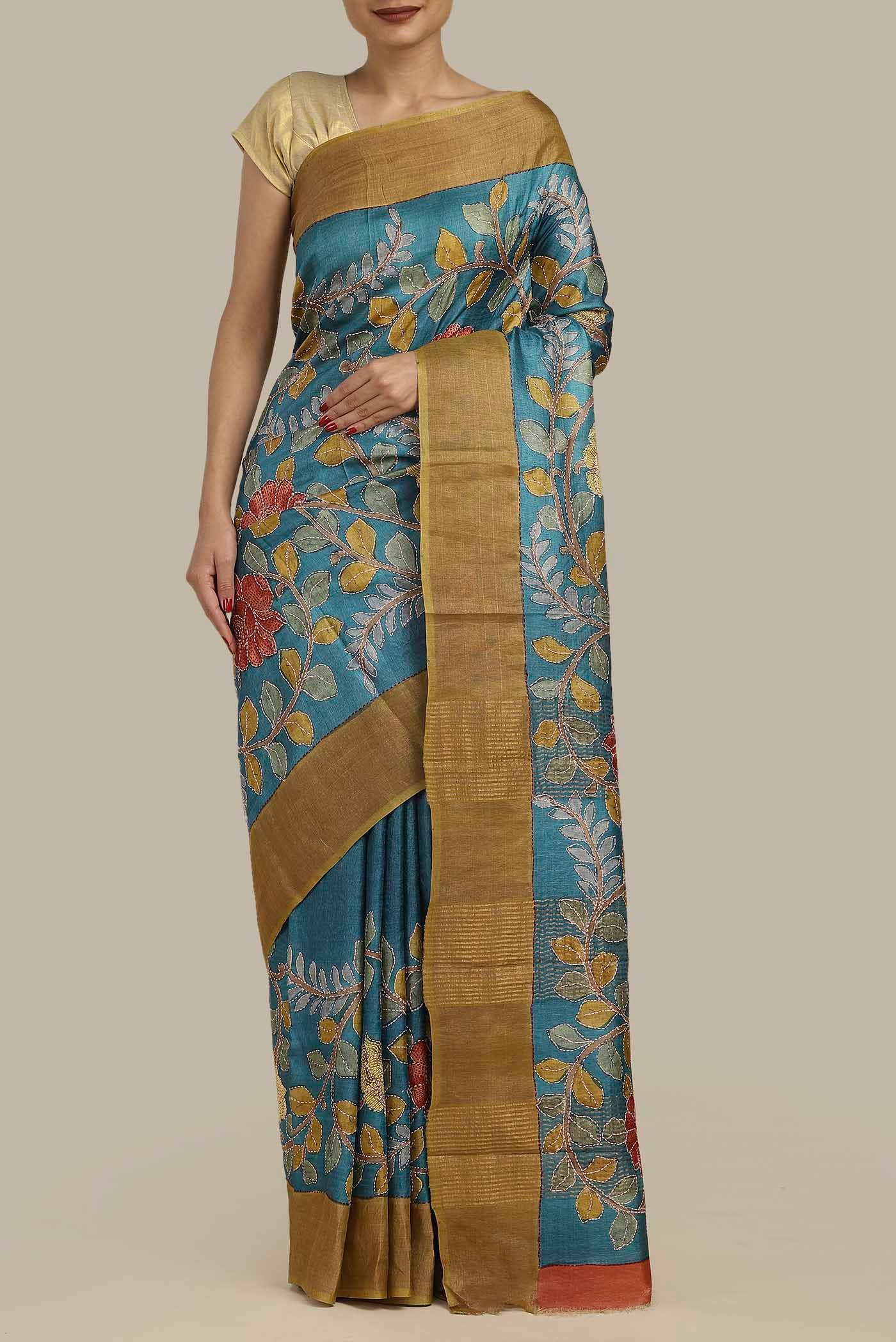 Blue Bhagalpuri Tussar Silk Saree