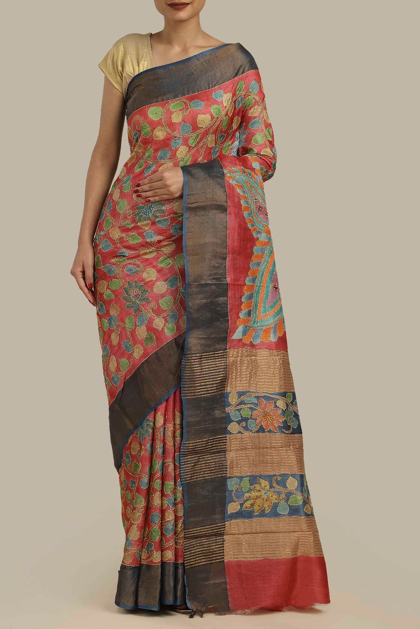 Orange Bhagalpuri Tussar Silk Saree