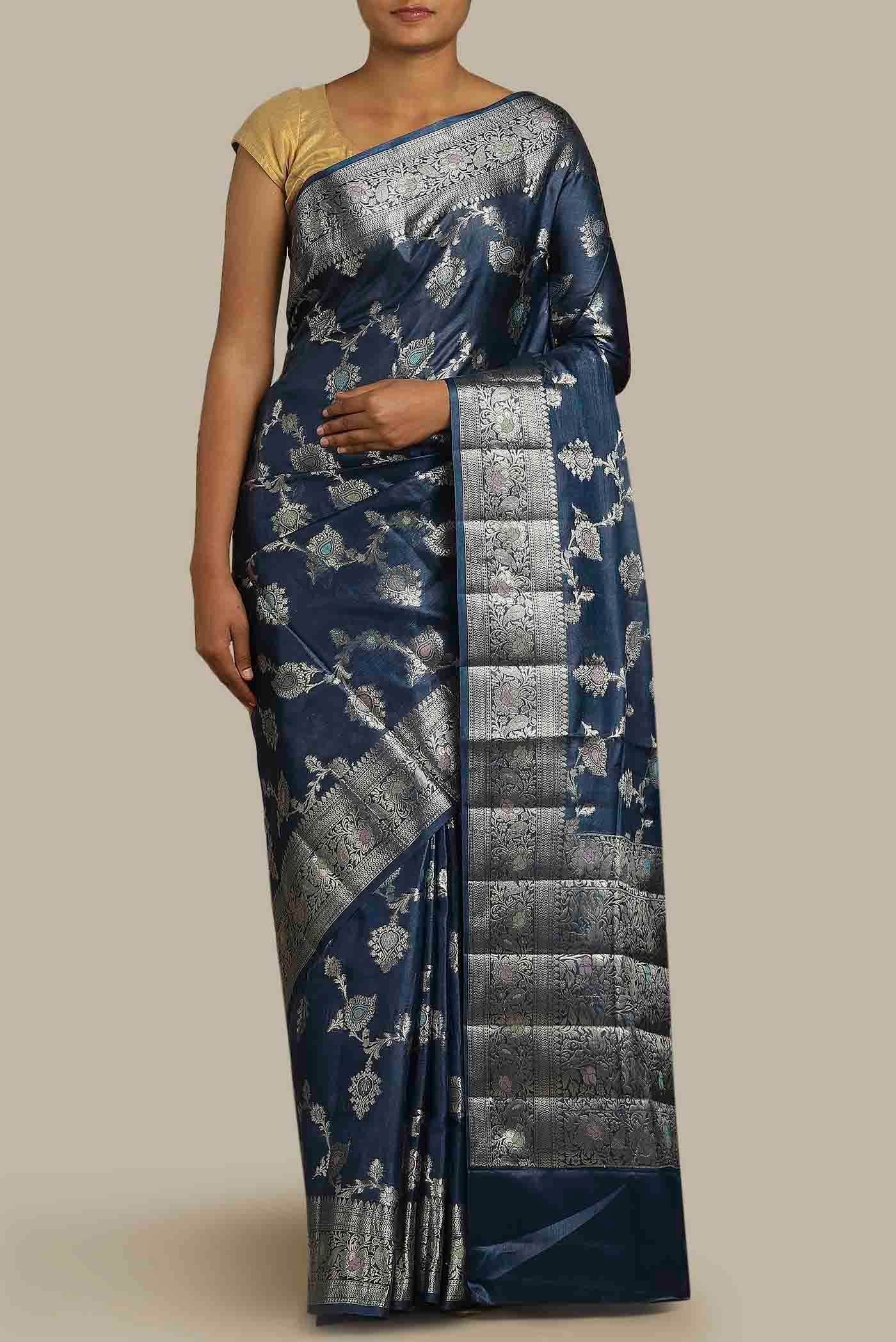 Blue Banarasi Tussar Silk Saree