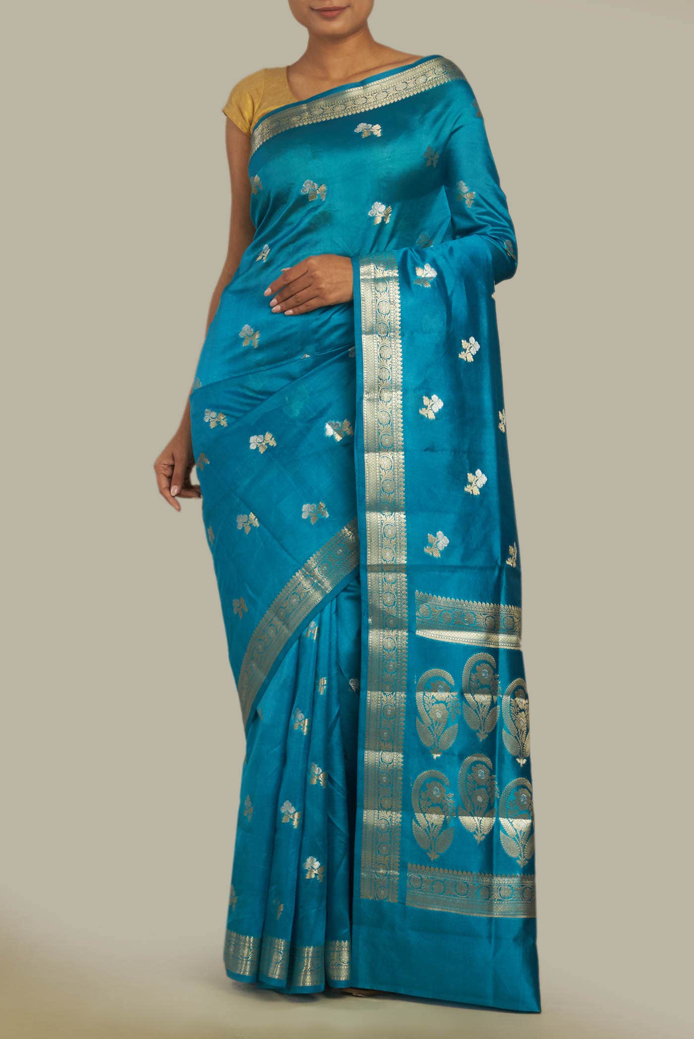 Blue Banarasi Raw Silk Saree