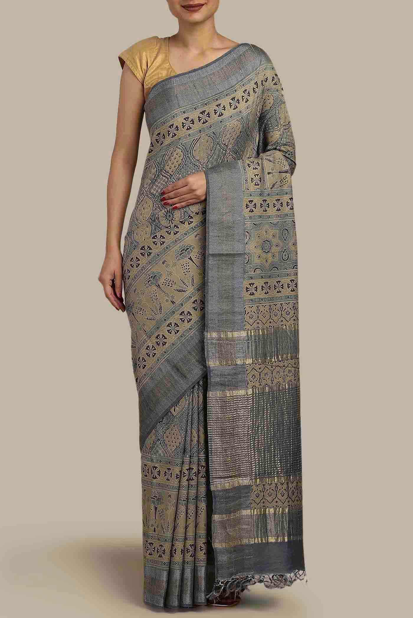 Blue Bhagalpuri Tussar Silk Saree