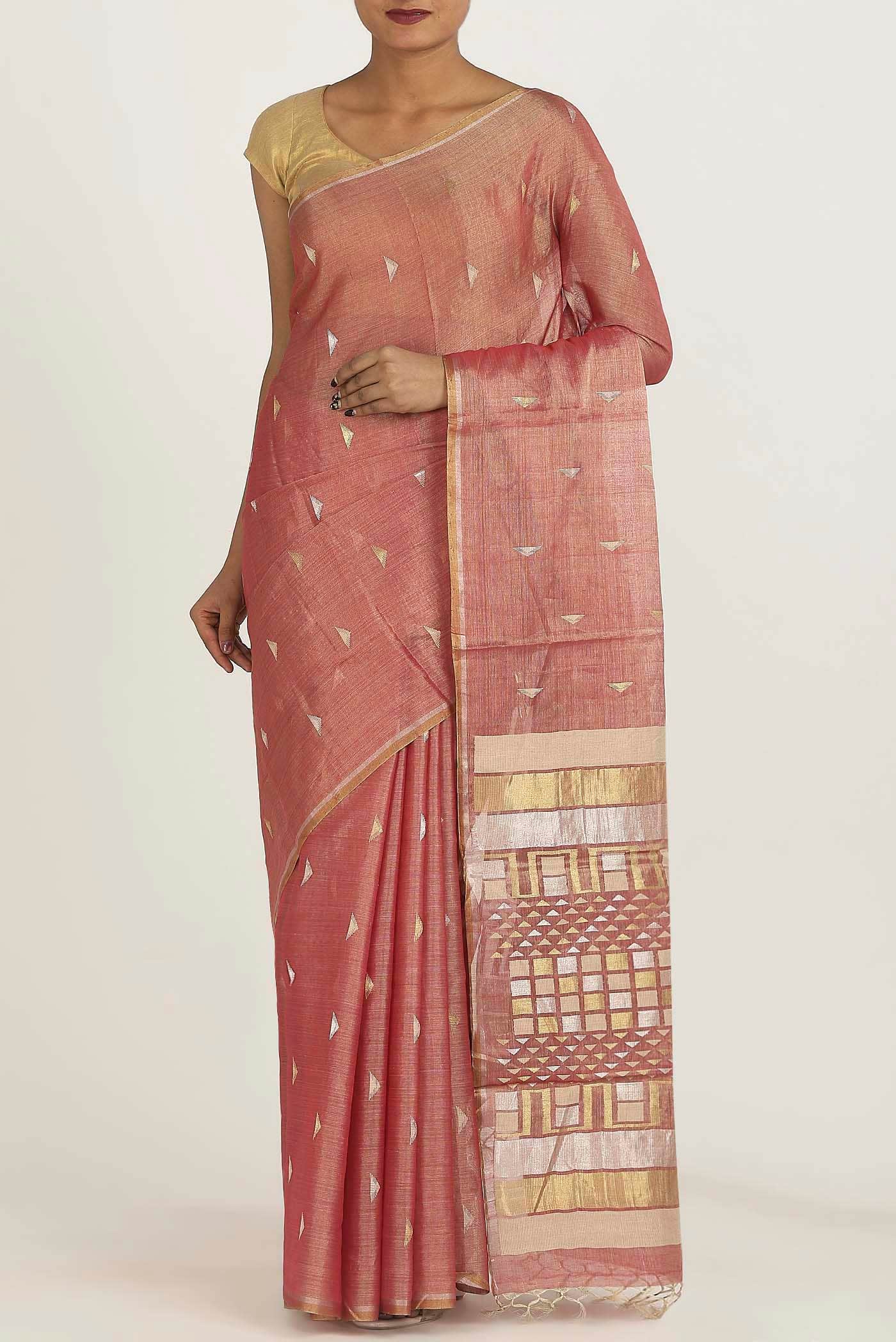 Pink Bhagalpuri Tussar Silk Saree