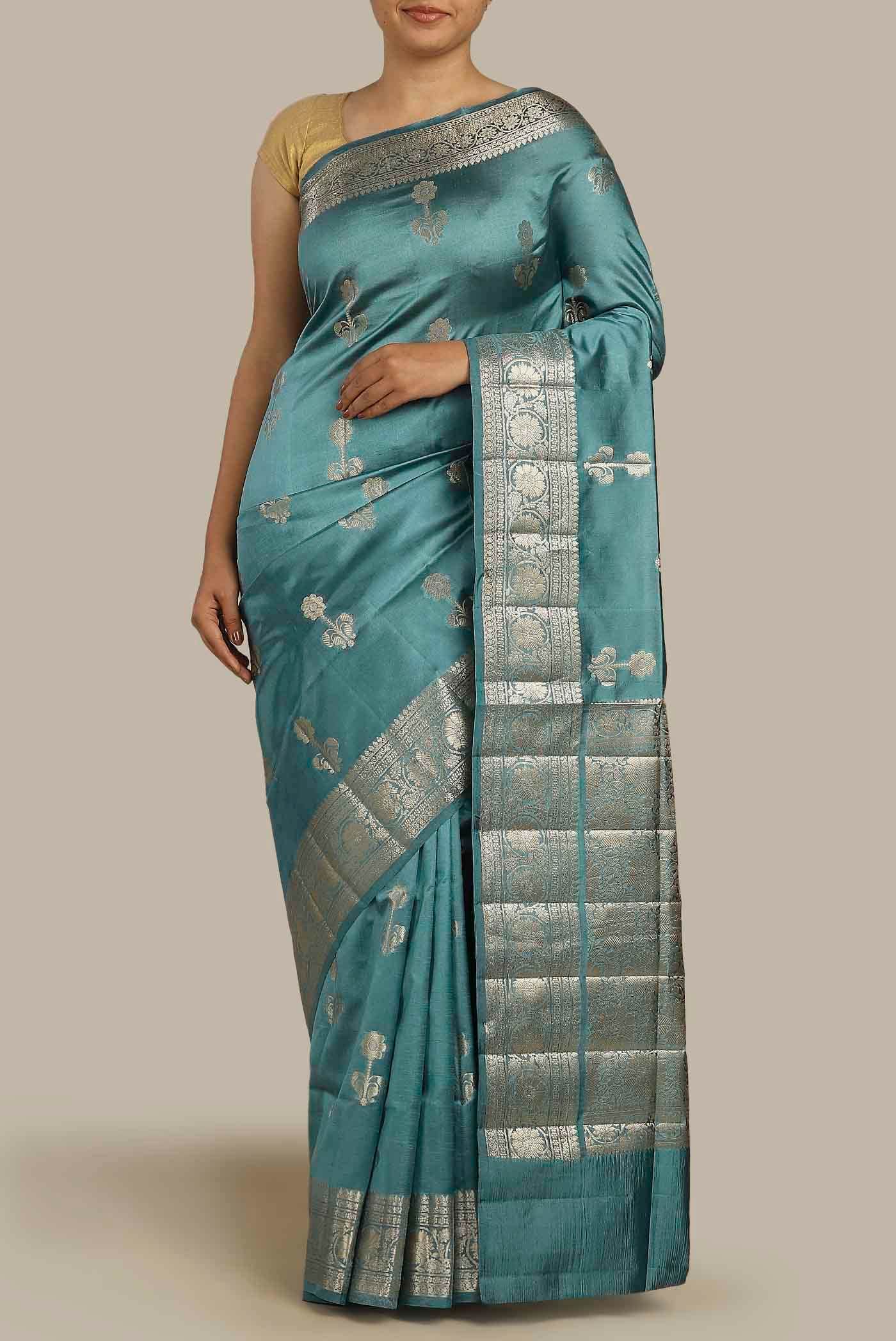 Green Banarasi Raw Silk Saree