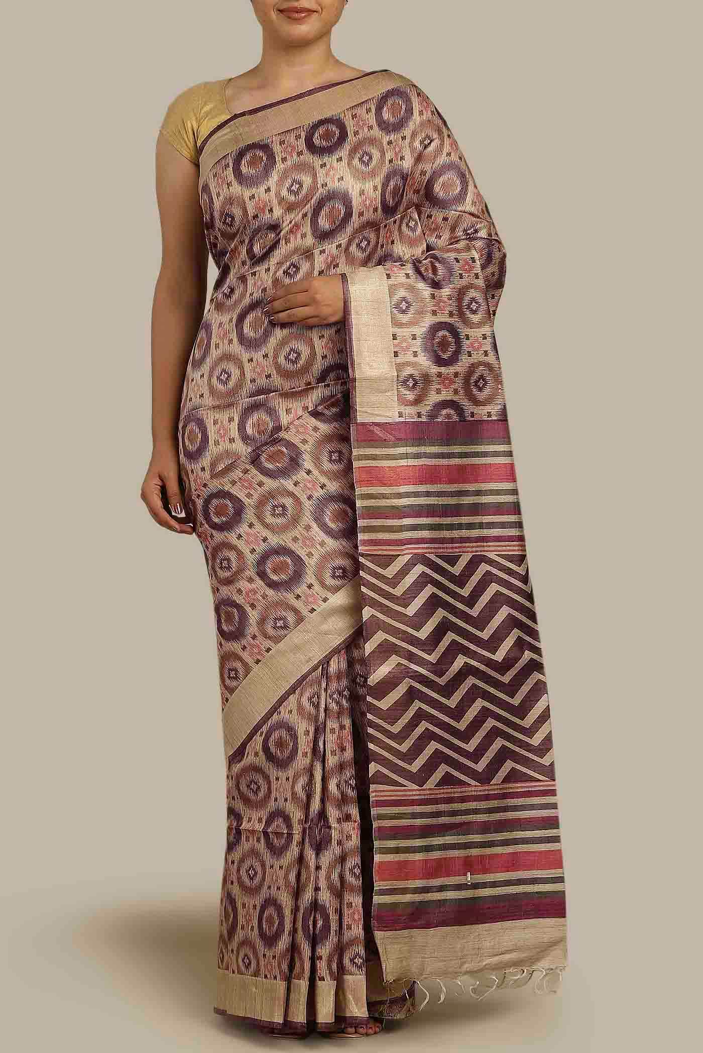 Brown Bhagalpuri Tussar Silk Saree