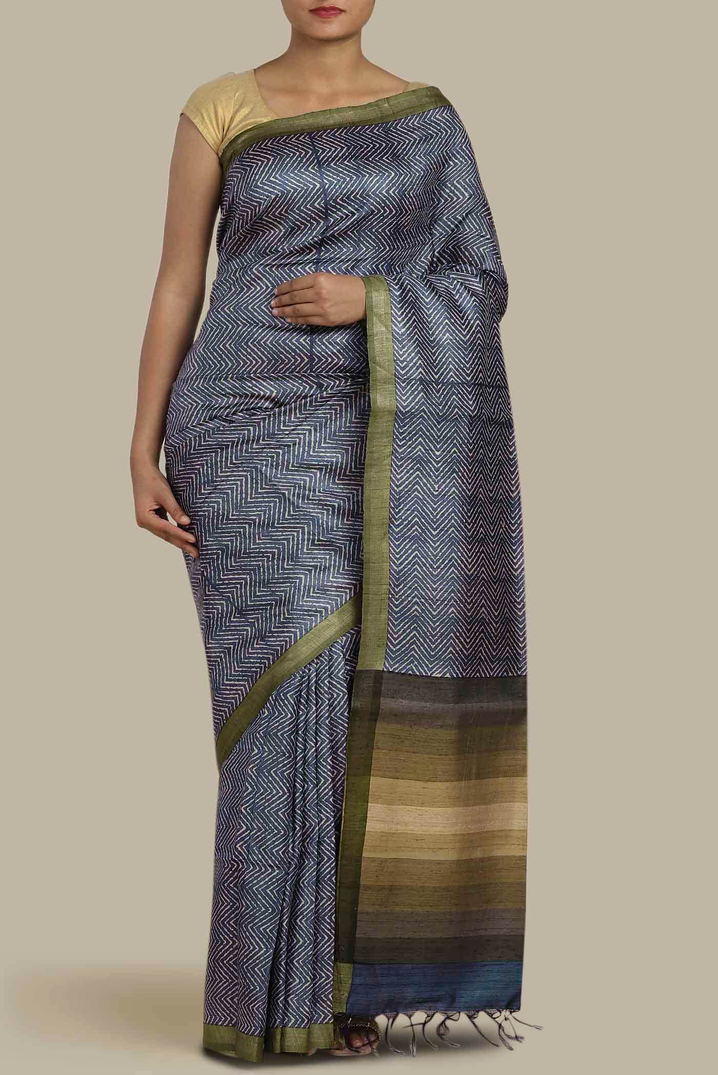 Blue Bhagalpuri Tussar Silk Saree
