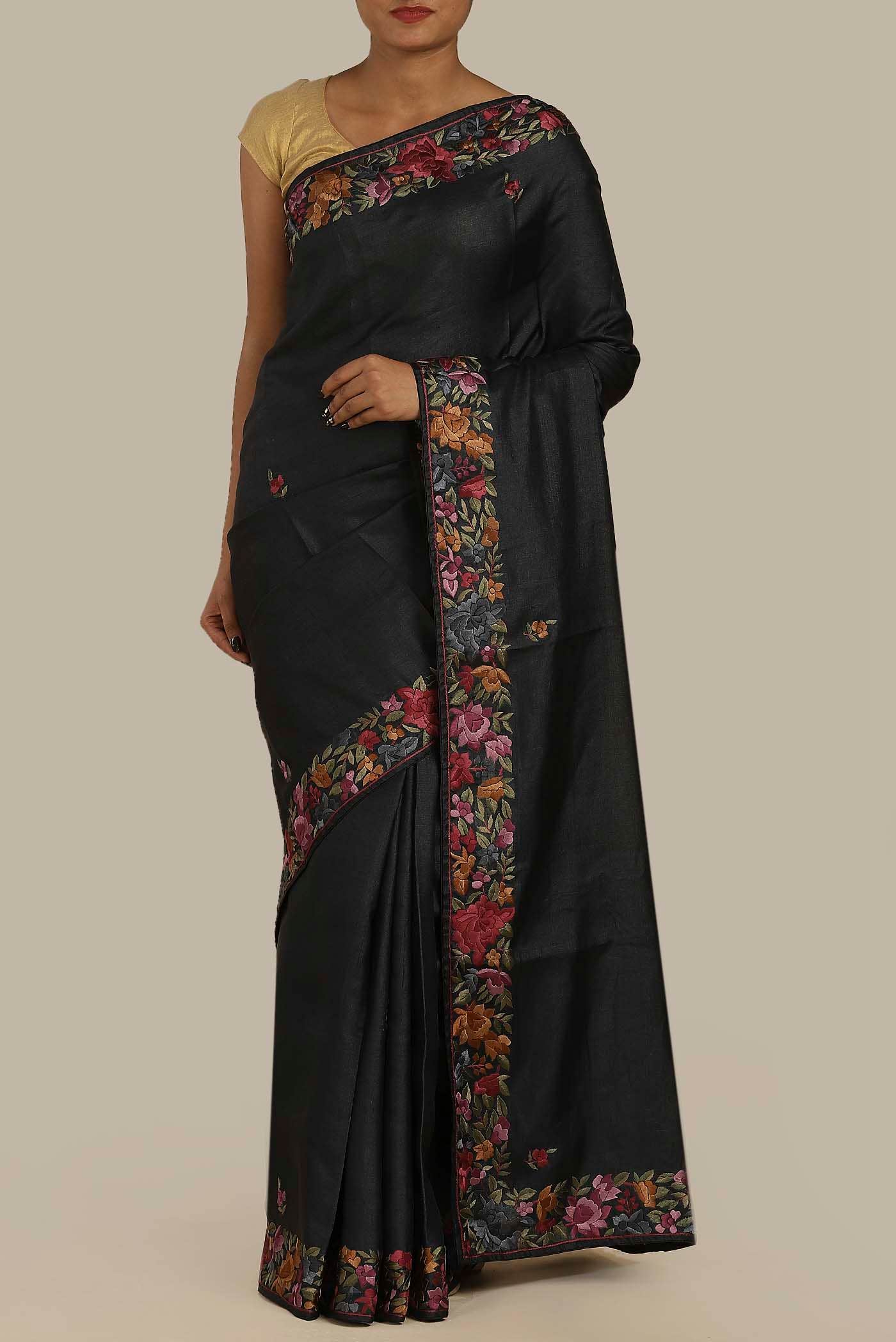 Black Tussar Silk Saree